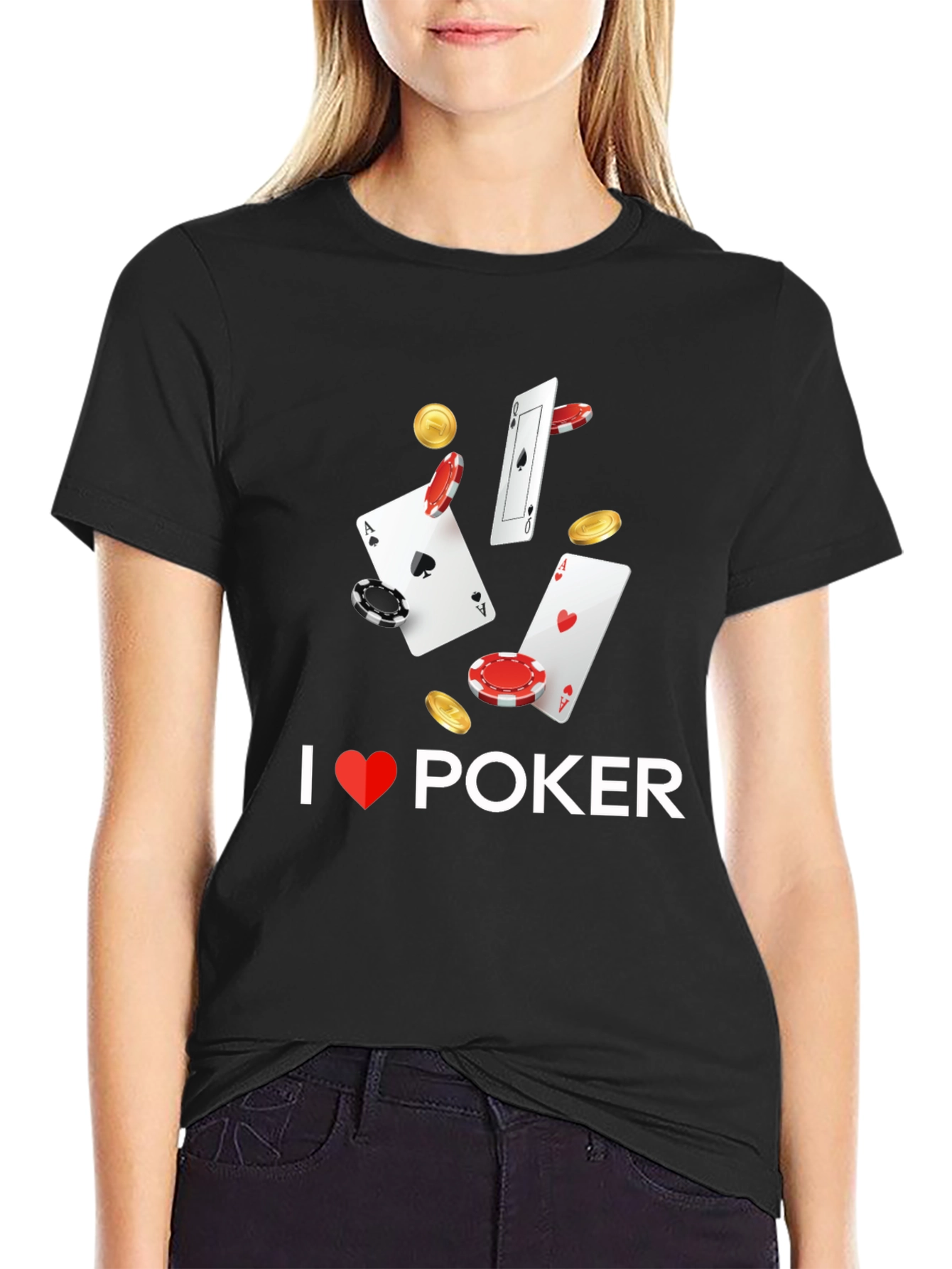 I Love Poker Graphic T-Shirt - Black Cotton Blend