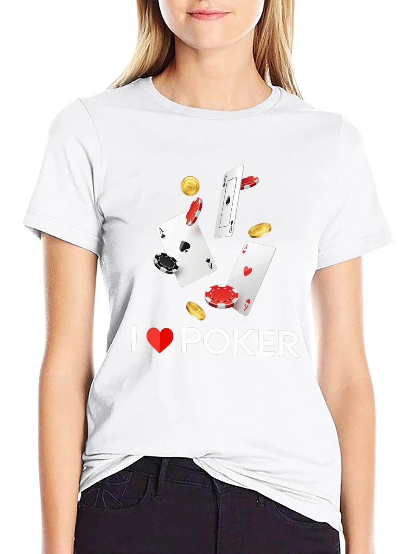 I Love Poker Graphic T-Shirt - Black Cotton Blend