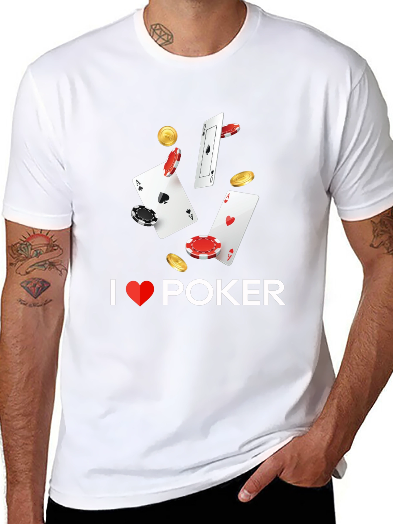 I Love Poker Graphic T-Shirt - Black Cotton Blend