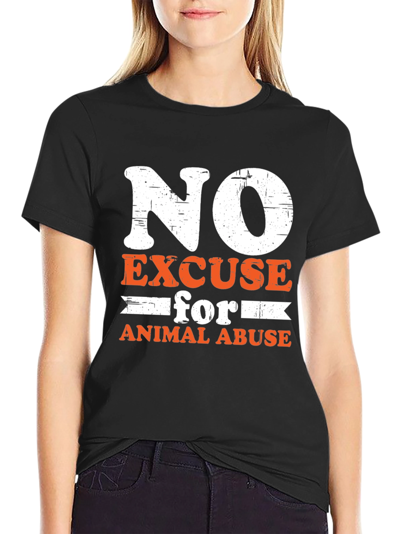No Excuse For Animal Abuse Black Graphic T-Shirt