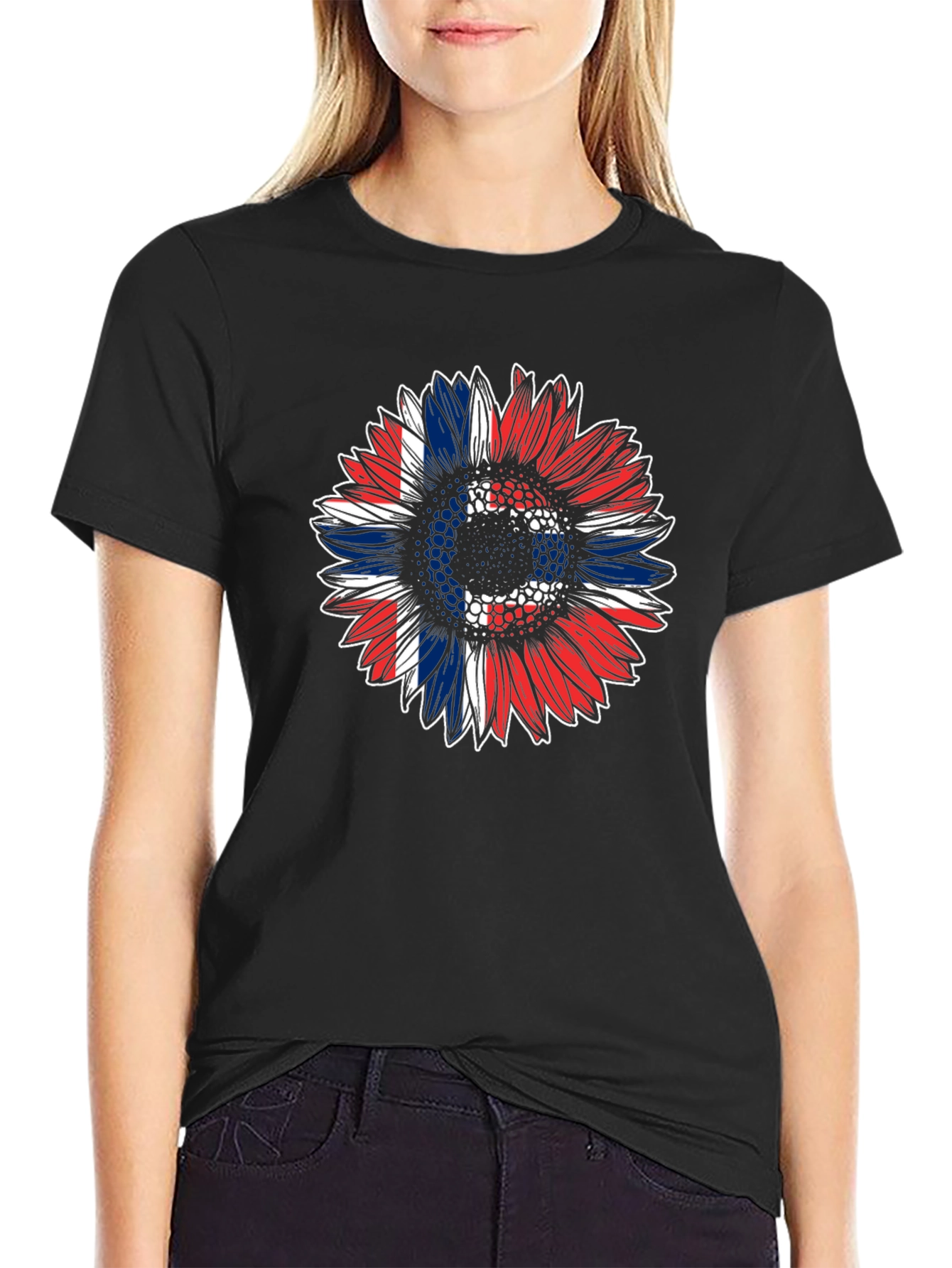 Patriotic Sunflower Graphic Tee - Black