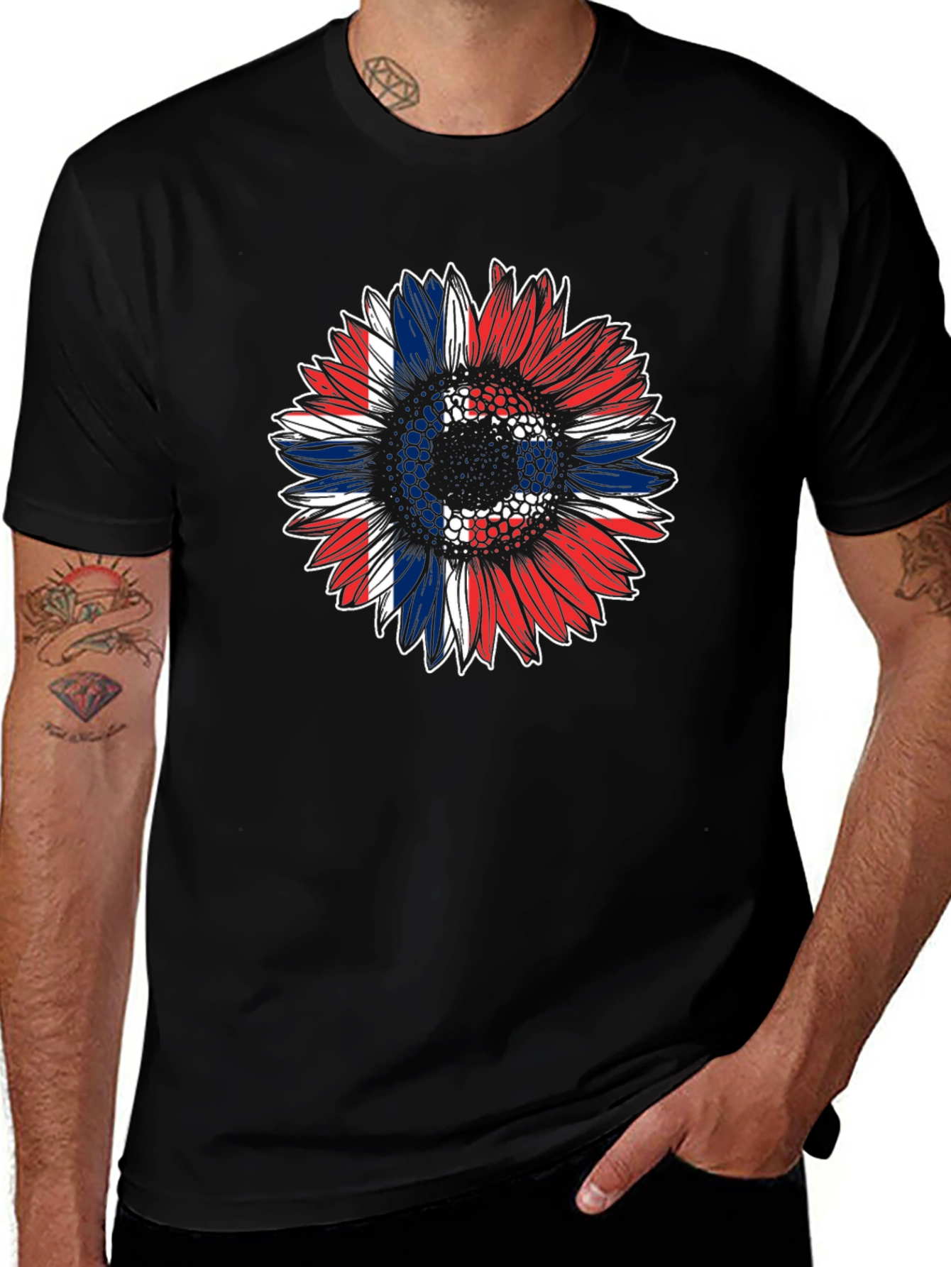 Patriotic Sunflower Graphic Tee - Black