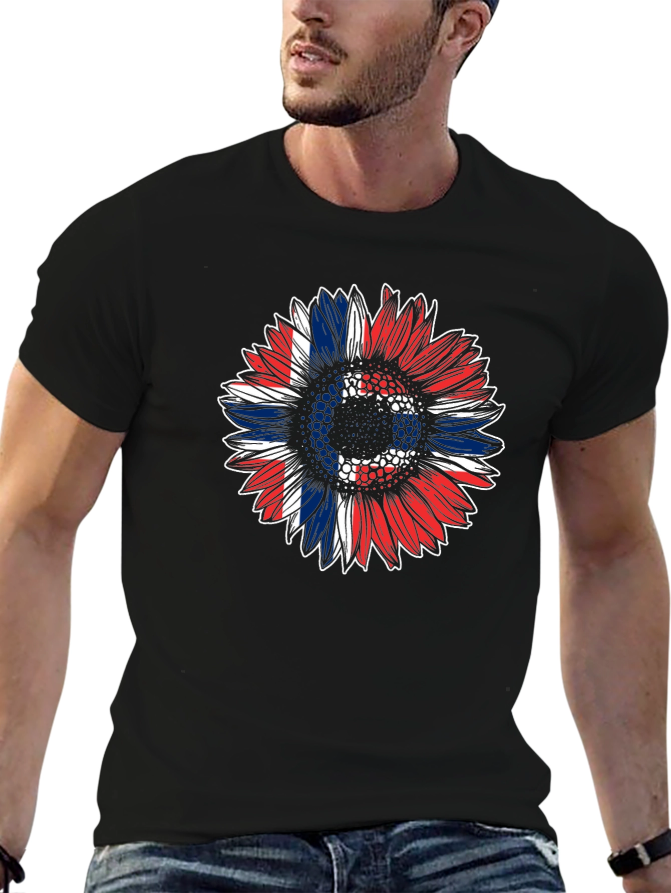 Patriotic Sunflower Graphic Tee - Black