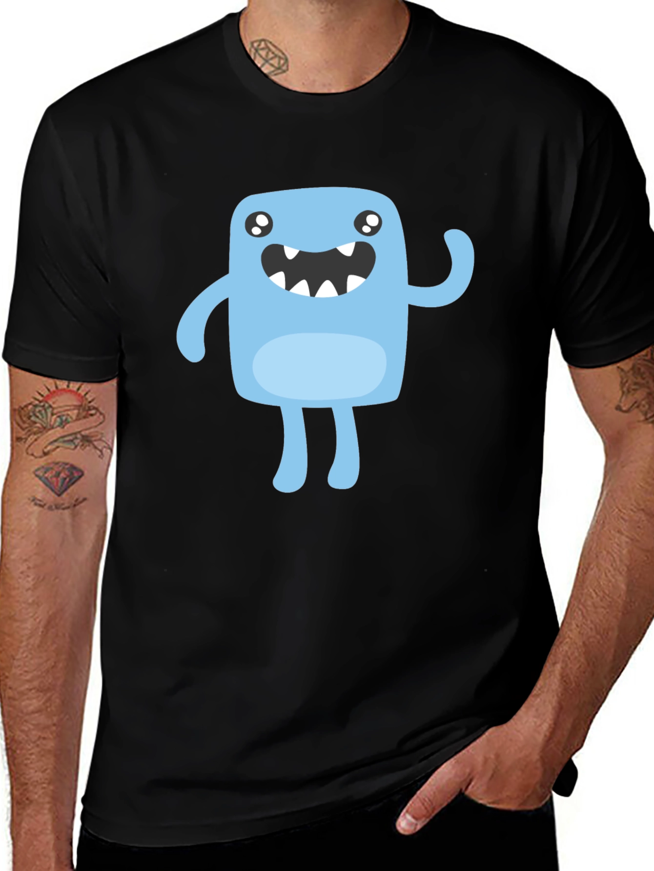 Cute Monster Graphic T-Shirt - Black