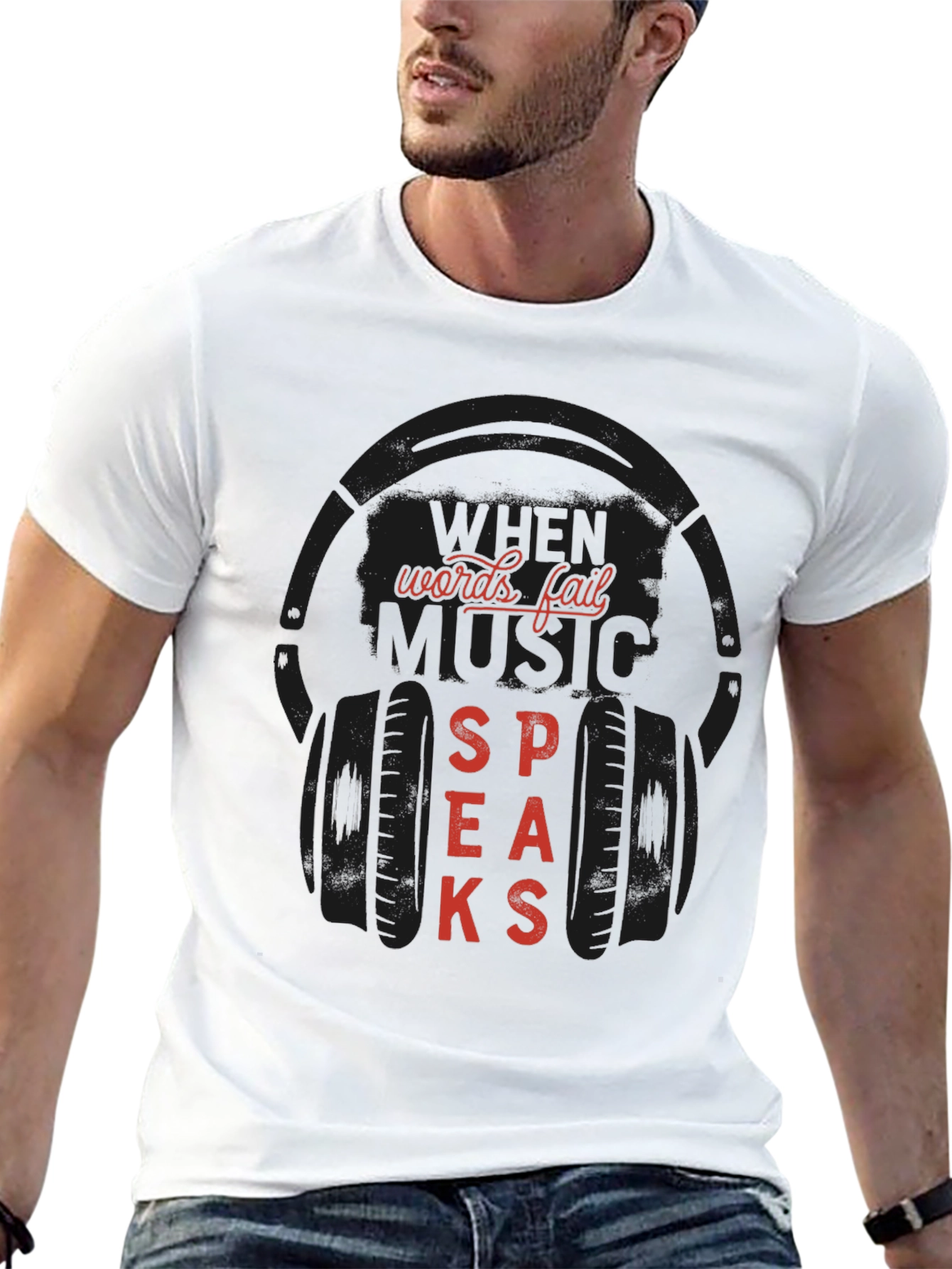 When Words Fail Music Speaks Black Graphic T-Shirt