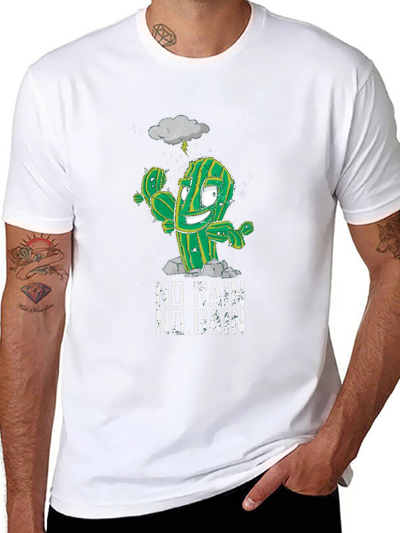 Funny Cactus Gym T-Shirt - No Rain No Gain