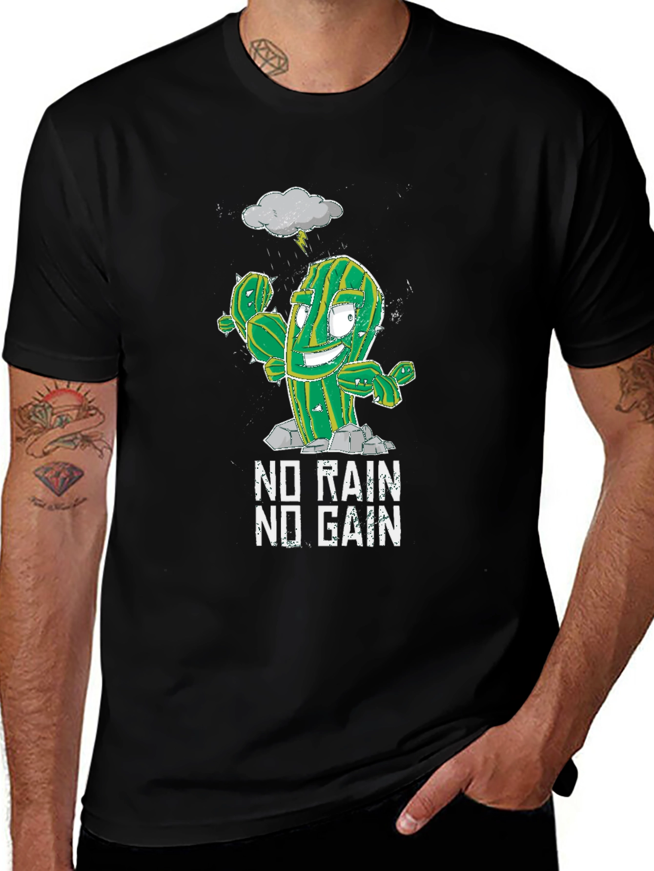 Funny Cactus Gym T-Shirt - No Rain No Gain