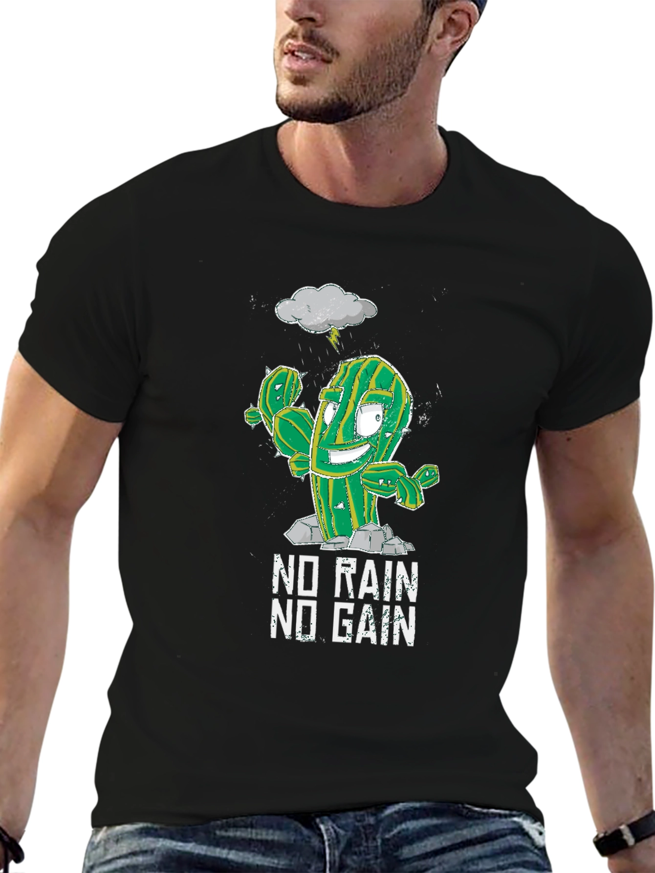 Funny Cactus Gym T-Shirt - No Rain No Gain