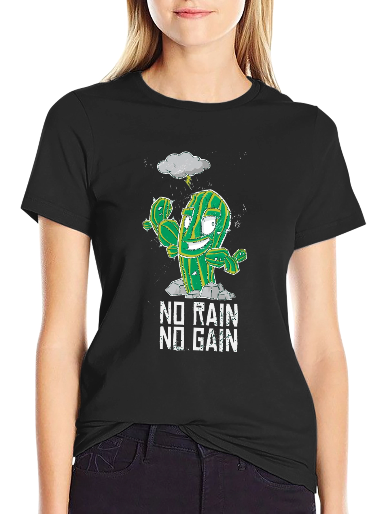Funny Cactus Gym T-Shirt - No Rain No Gain