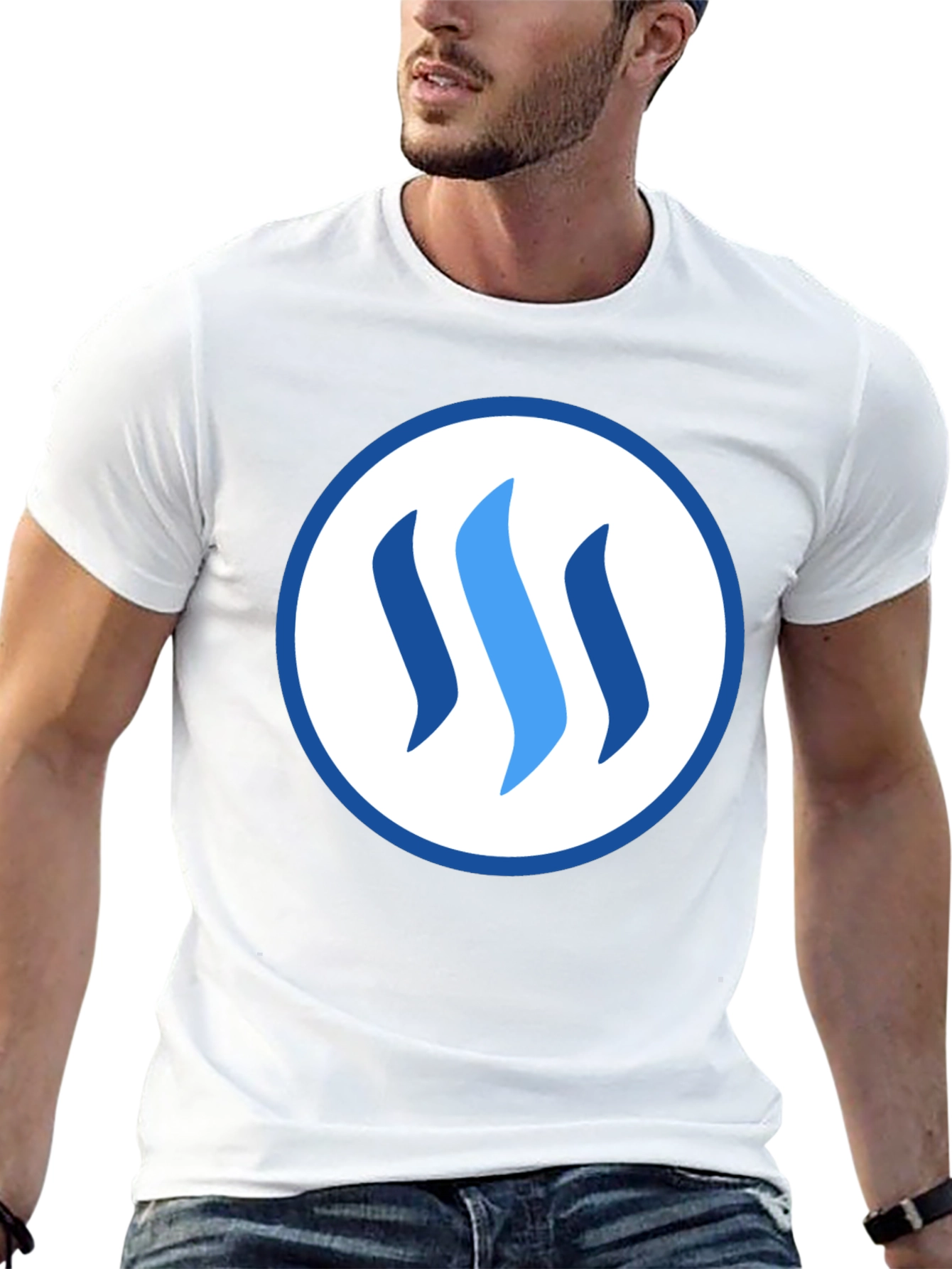 Stylish Blue Logo Graphic Black T-Shirt