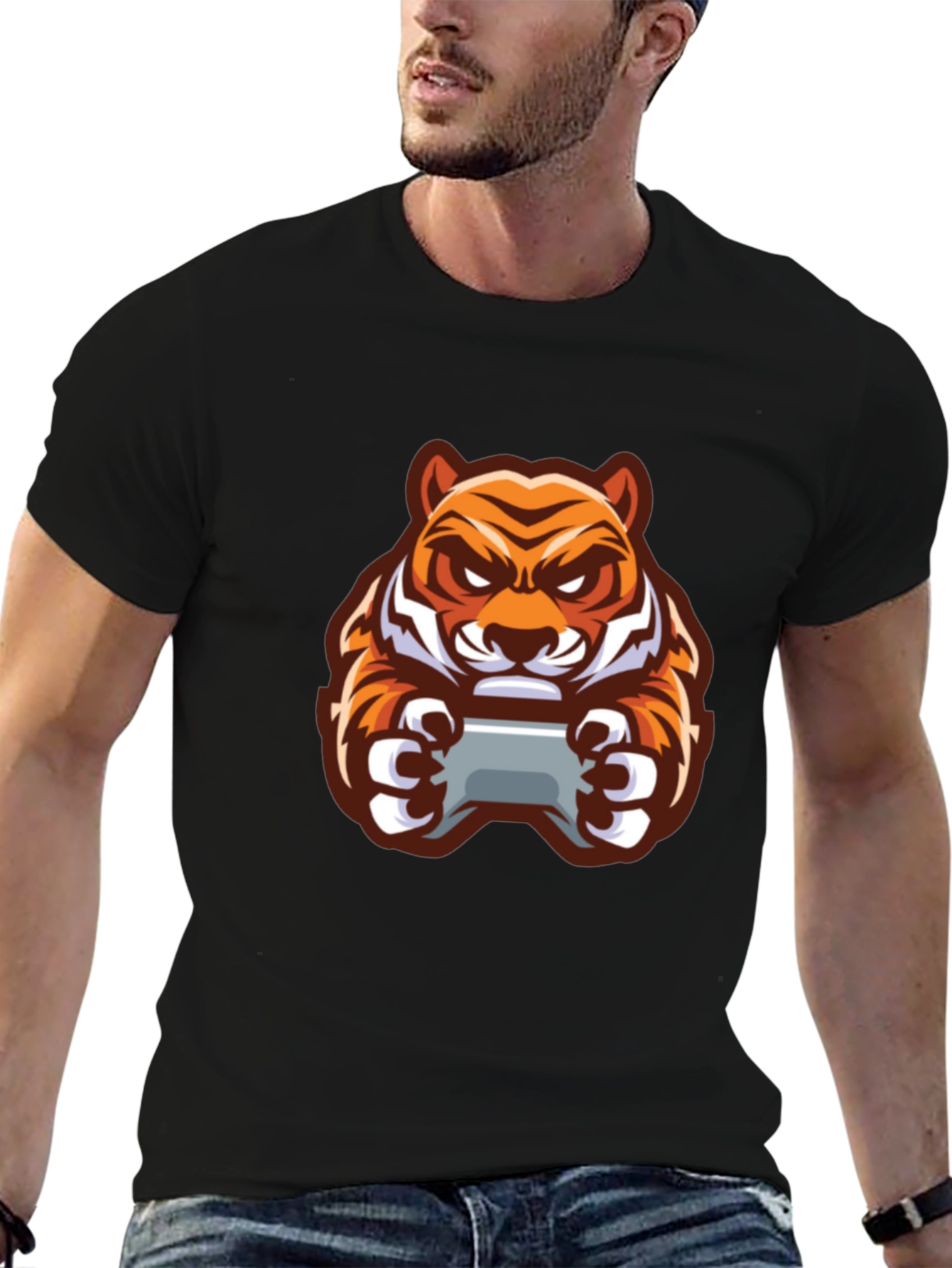 Gaming Tiger Graphic T-Shirt - Black
