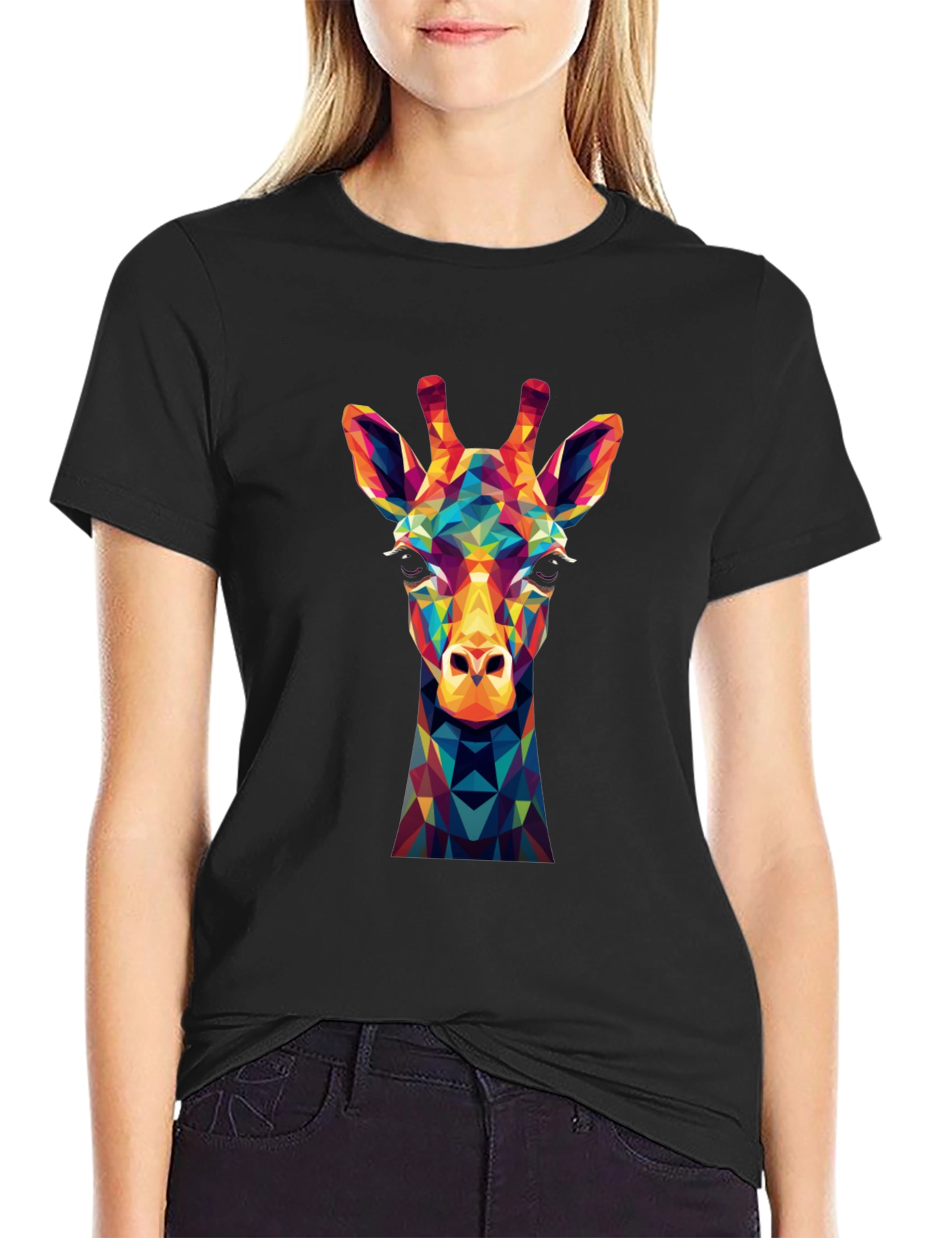 Geometric Giraffe Graphic Tee - Modern Art Shirt