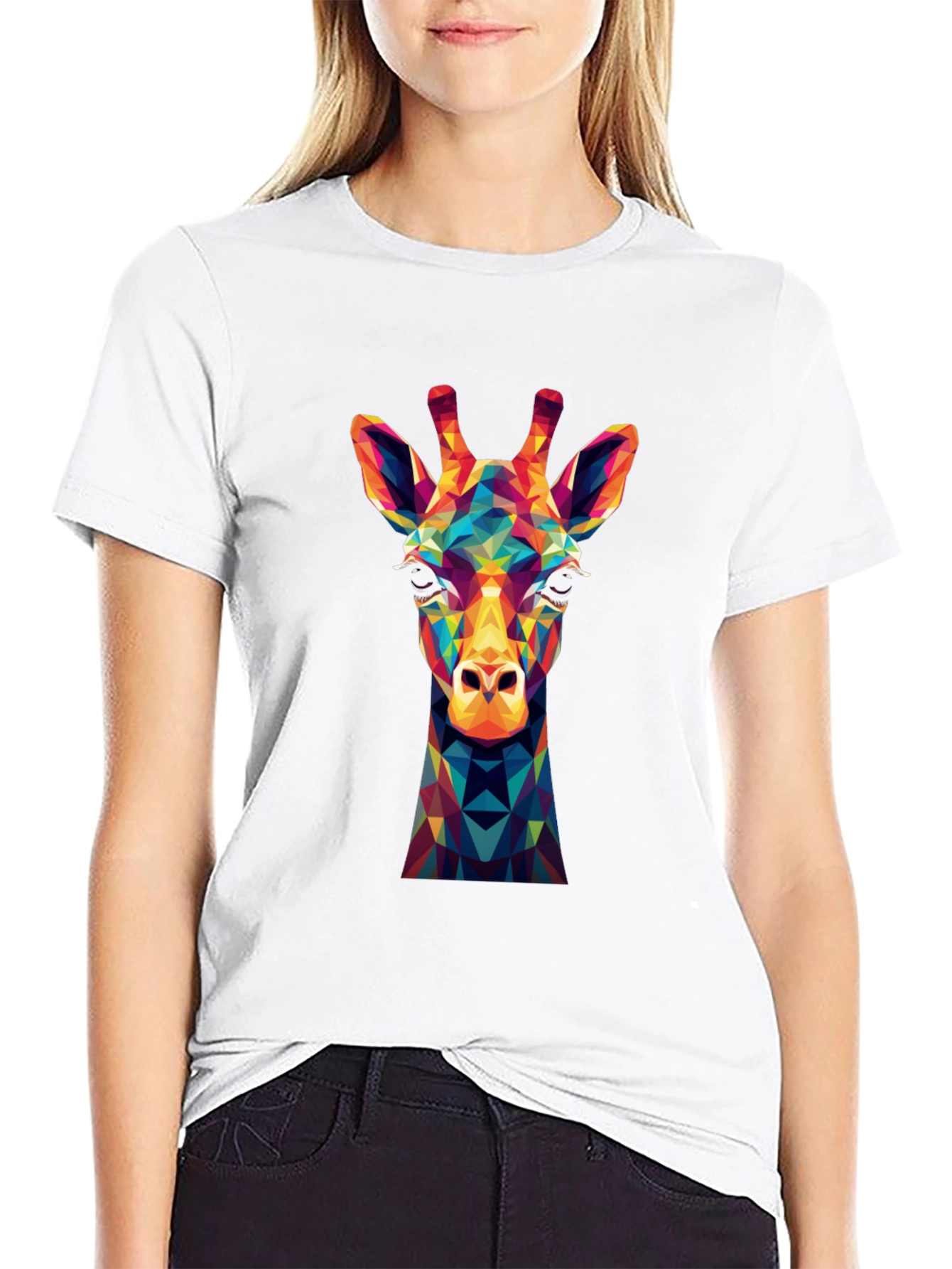 Geometric Giraffe Graphic Tee - Modern Art Shirt