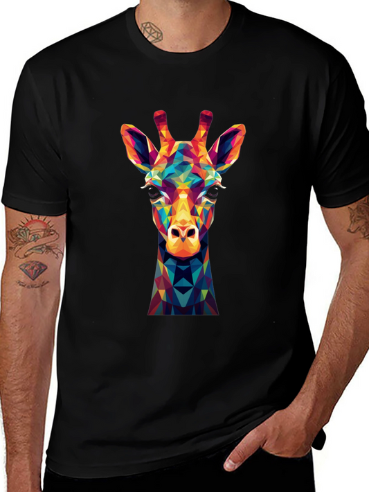 Geometric Giraffe Graphic Tee - Modern Art Shirt