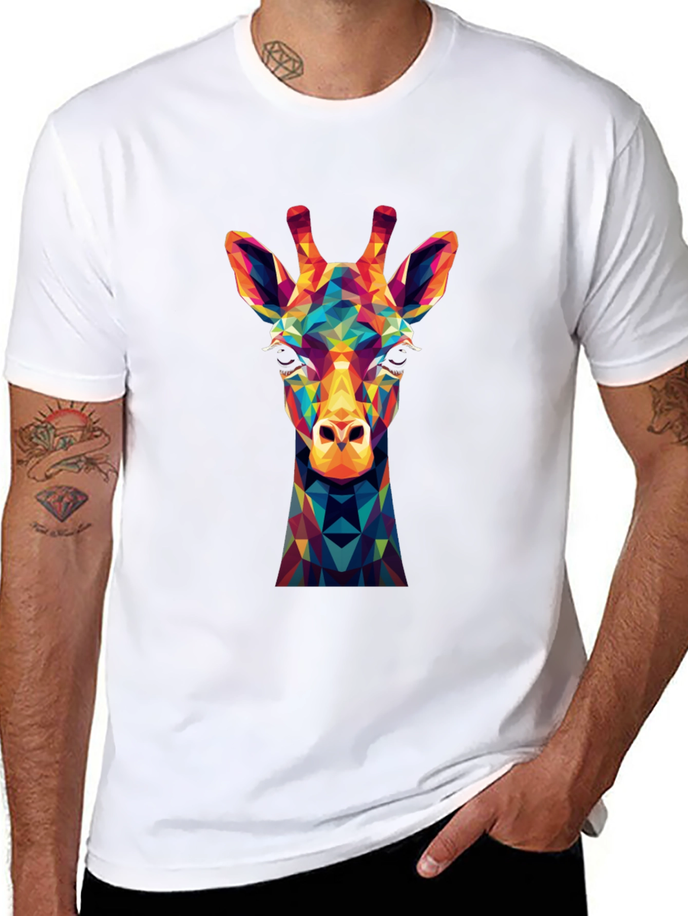 Geometric Giraffe Graphic Tee - Modern Art Shirt