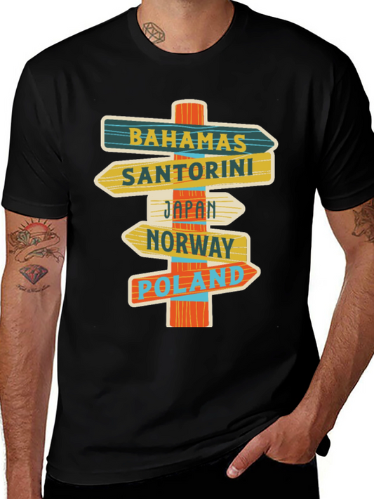 World Traveler T-Shirt - Bahamas Santorini Japan Norway Poland