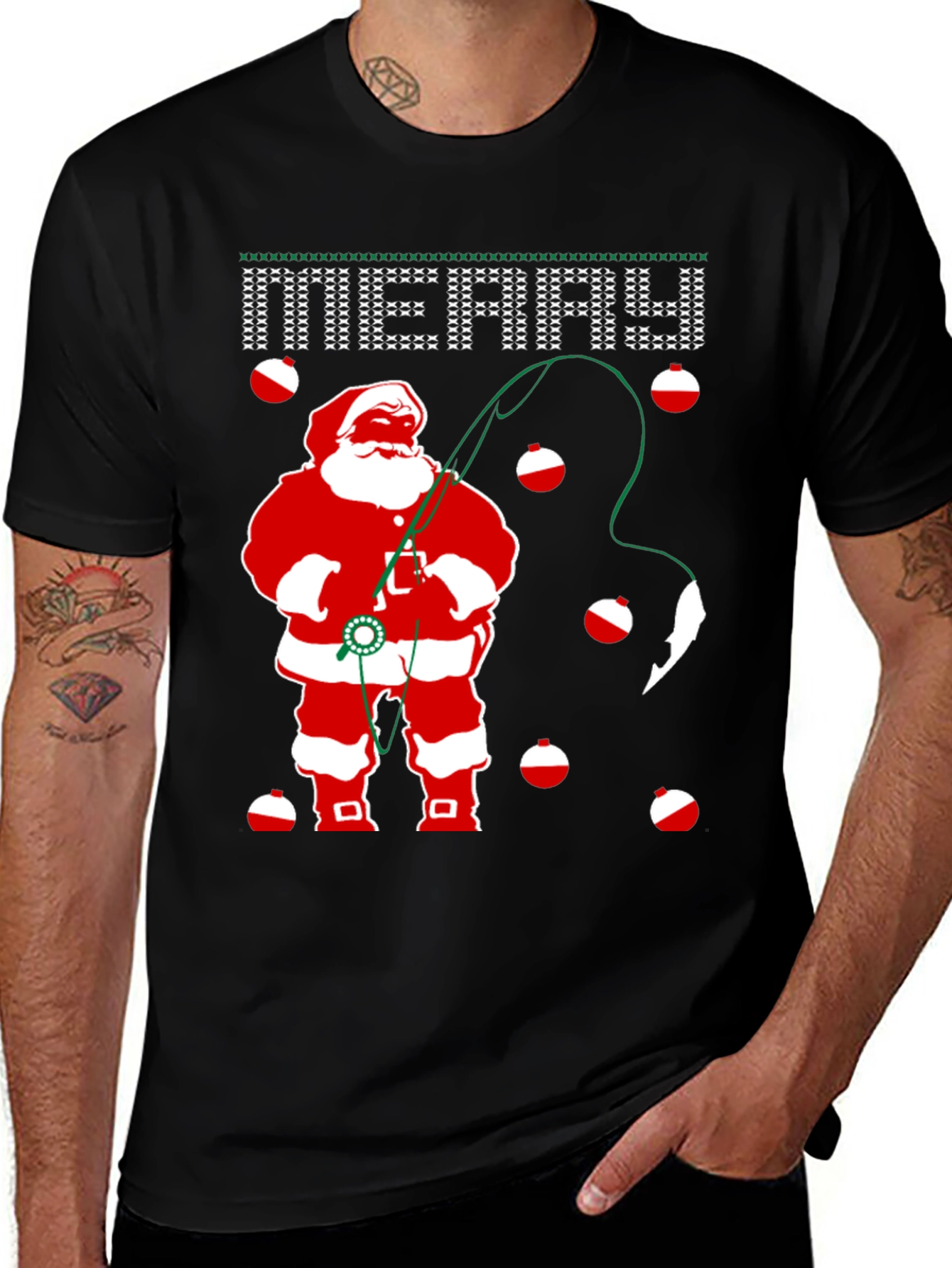 Santa Fishing Christmas T-Shirt