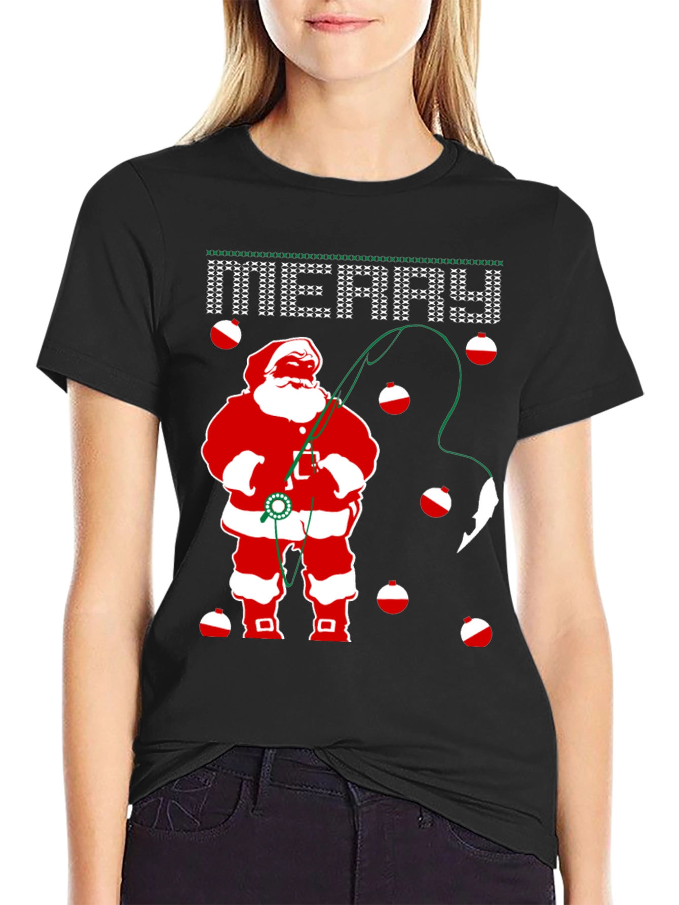 Santa Fishing Christmas T-Shirt
