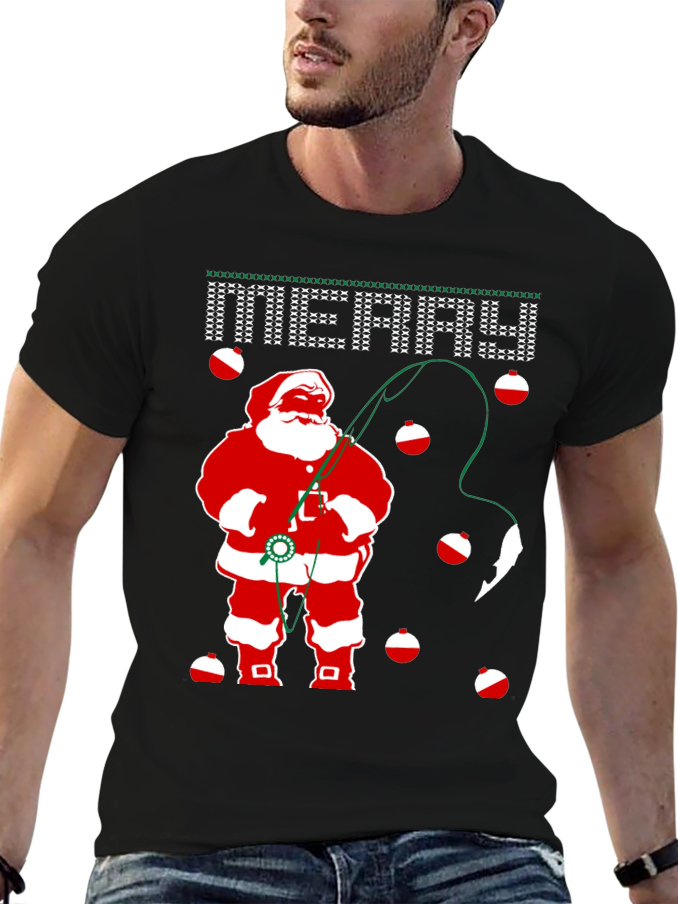 Santa Fishing Christmas T-Shirt