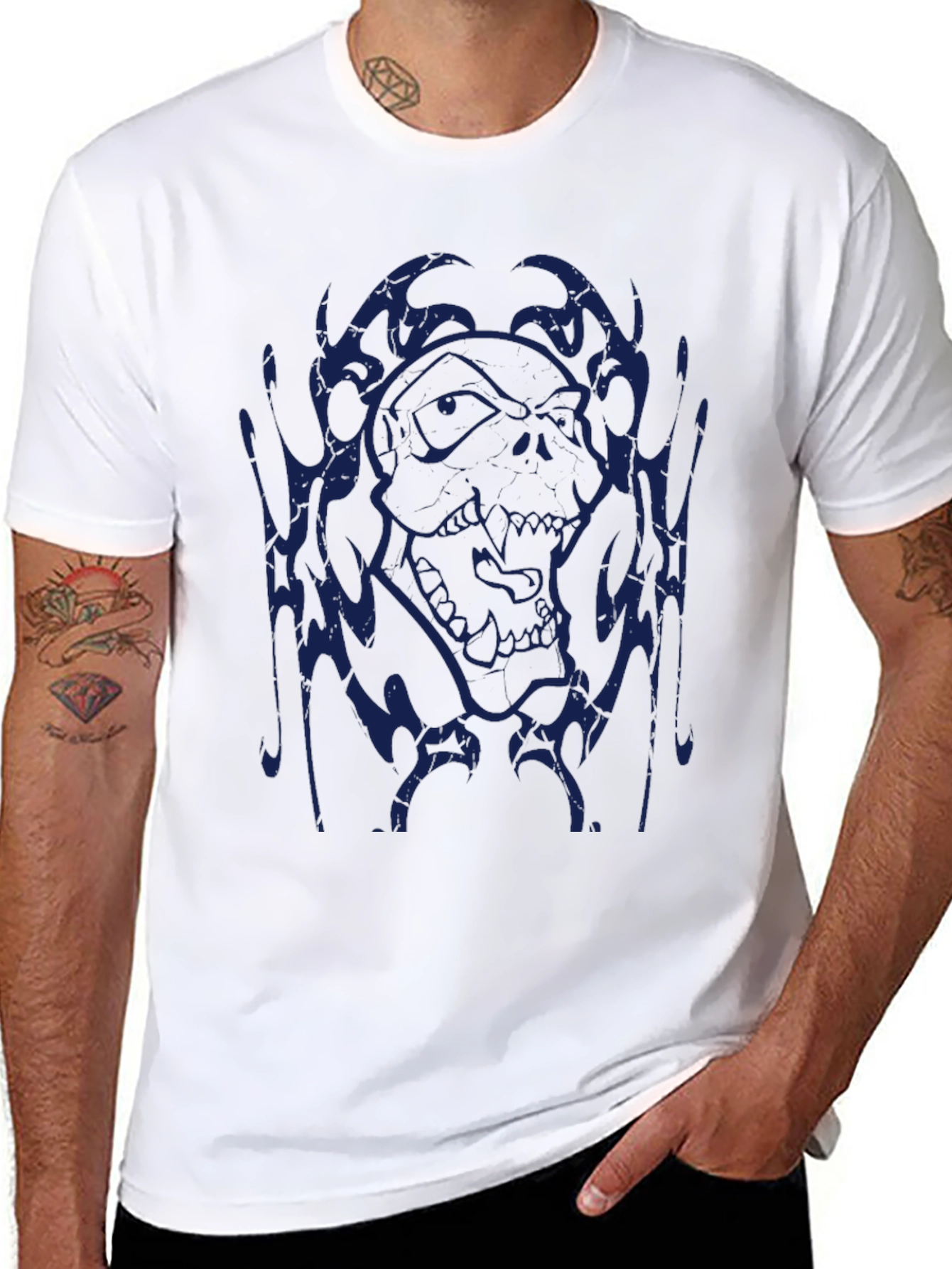 Skull Graphic Print Crew Neck T-Shirt