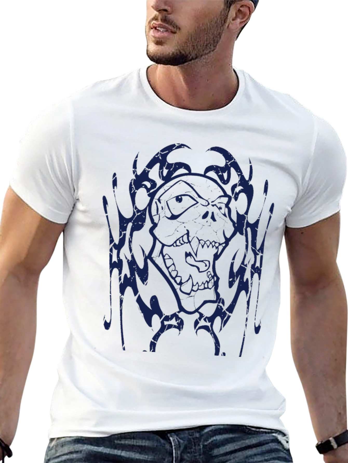 Skull Graphic Print Crew Neck T-Shirt
