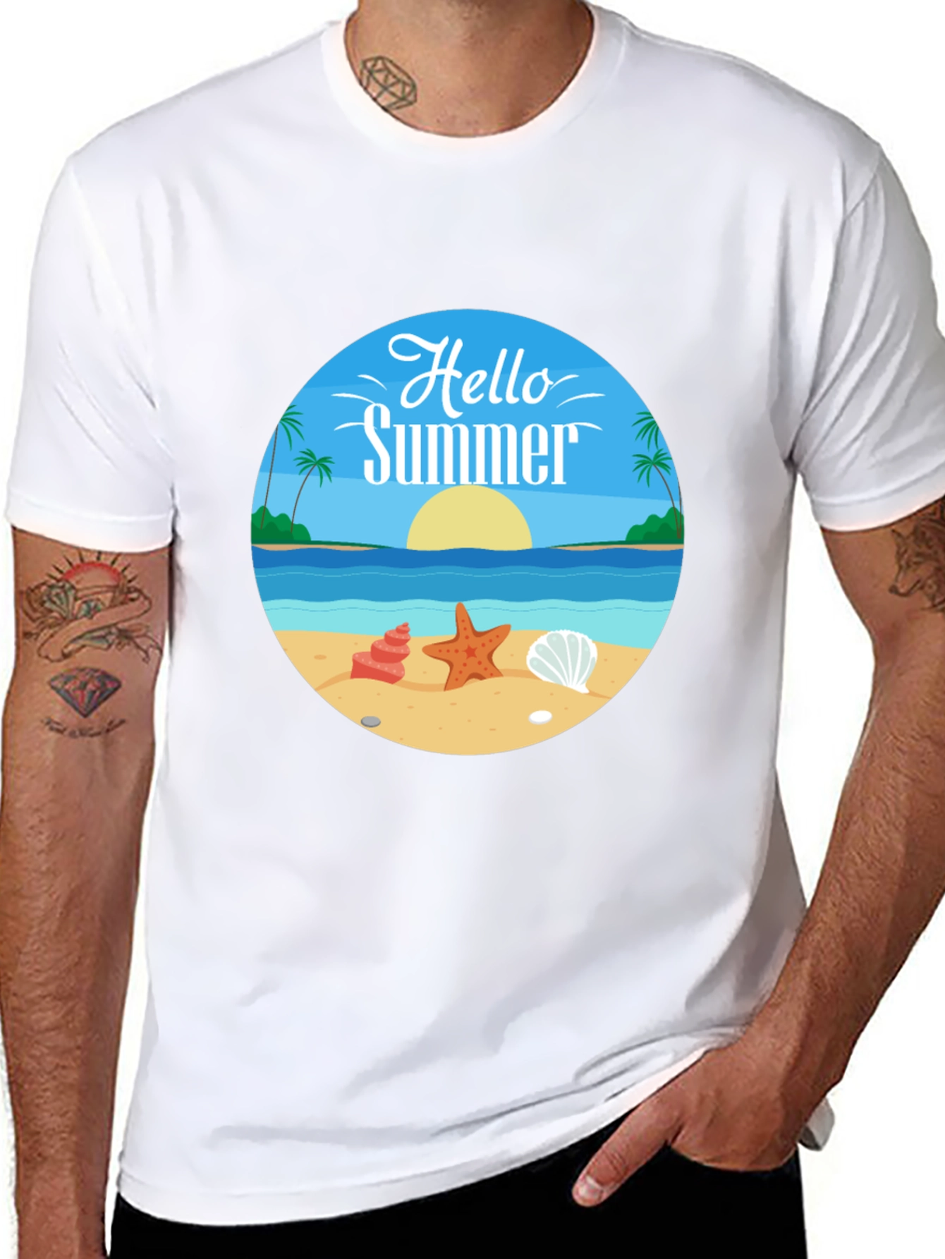 Hello Summer Graphic Tee - Beach Design