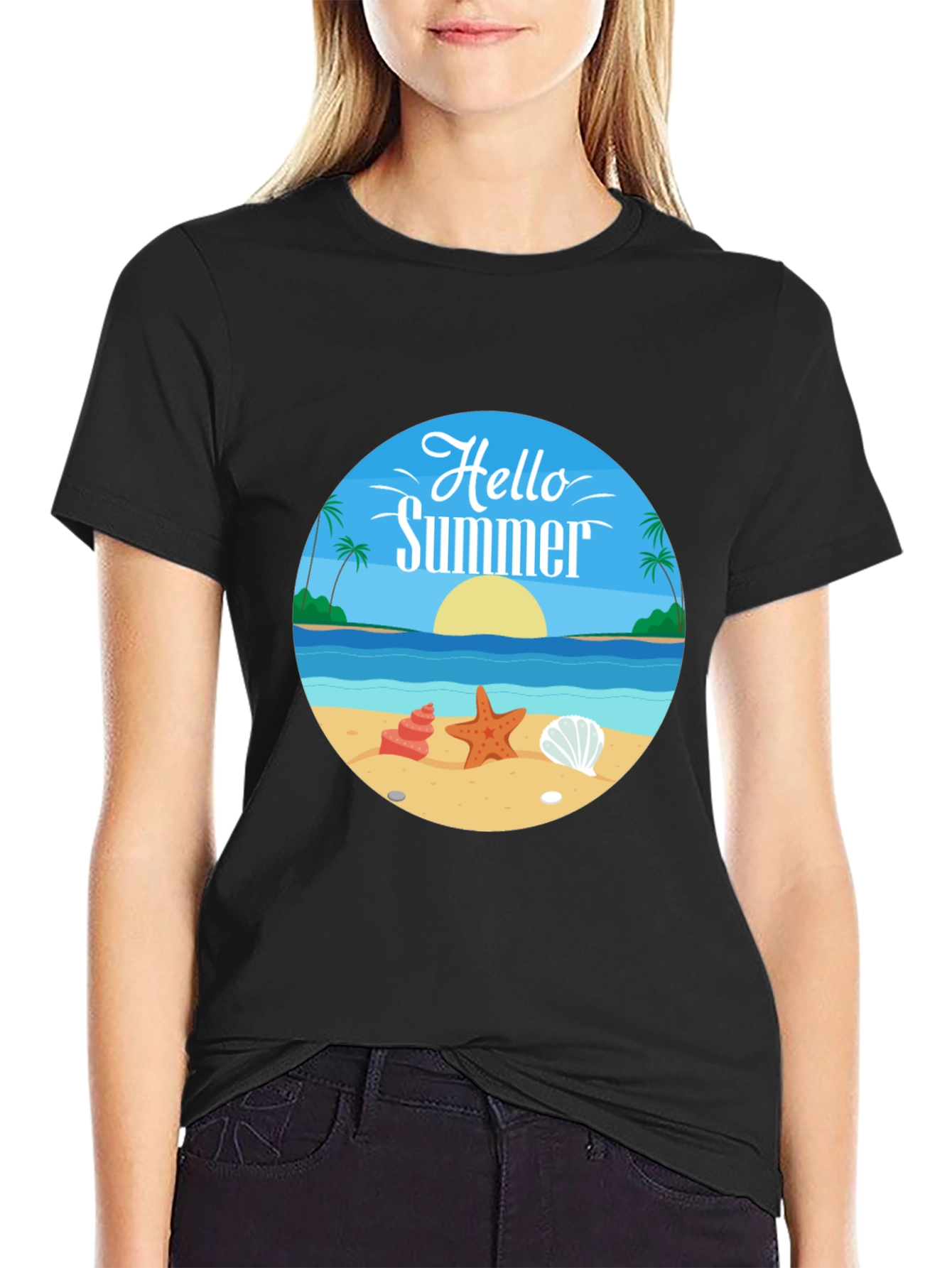 Hello Summer Graphic Tee - Beach Design