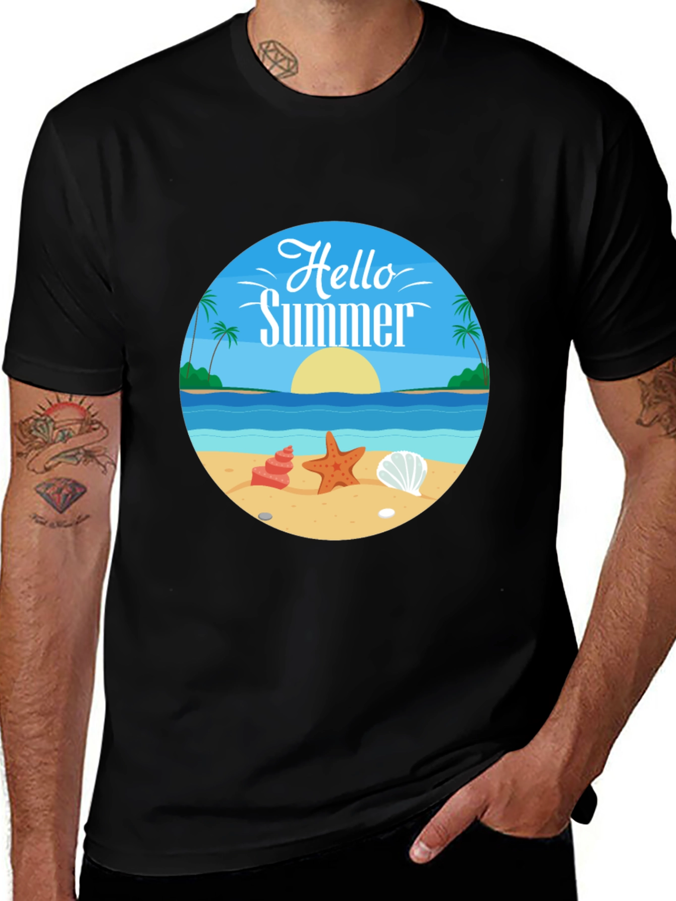 Hello Summer Graphic Tee - Beach Design