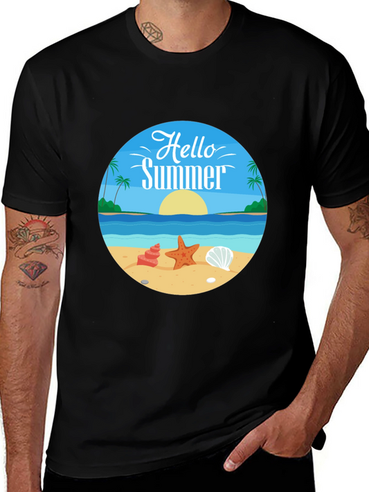 Hello Summer Graphic Tee - Beach Design