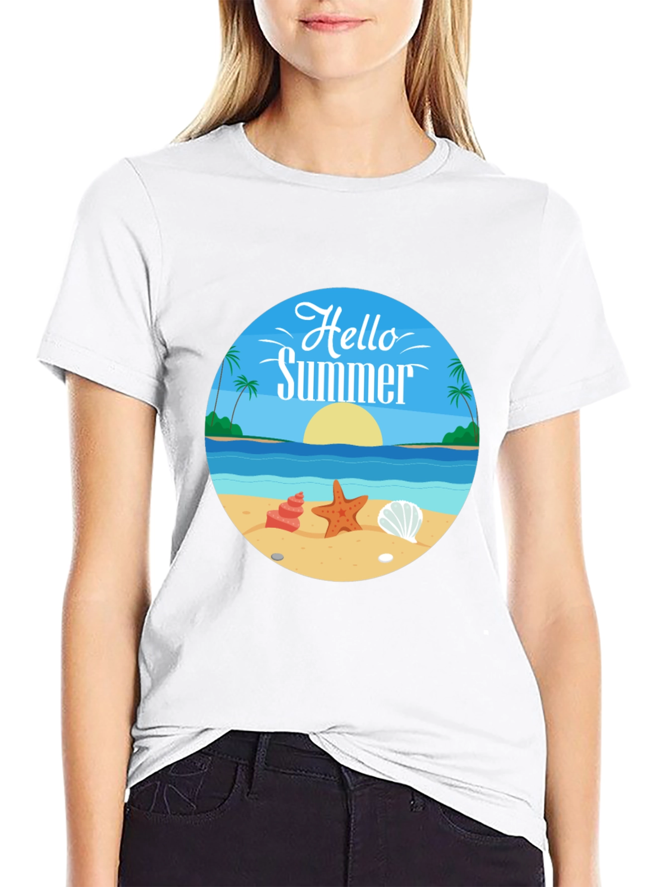 Hello Summer Graphic Tee - Beach Design