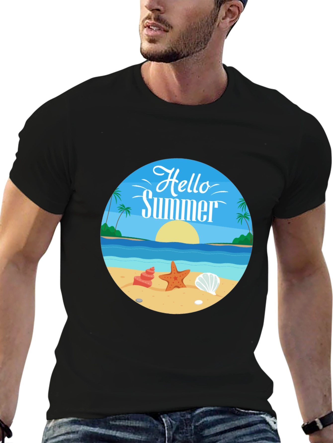 Hello Summer Graphic Tee - Beach Design