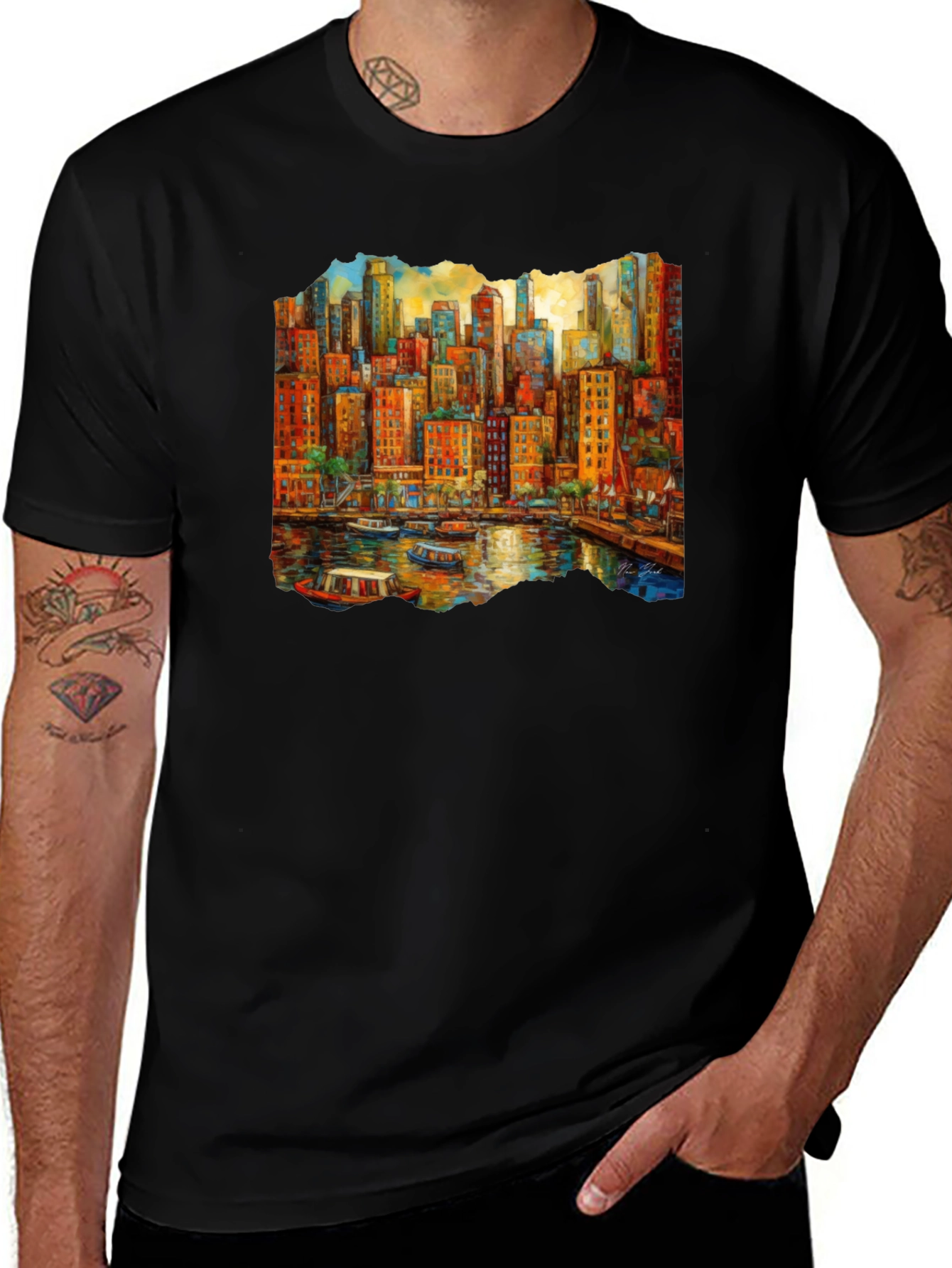 Cityscape Art Black T-Shirt