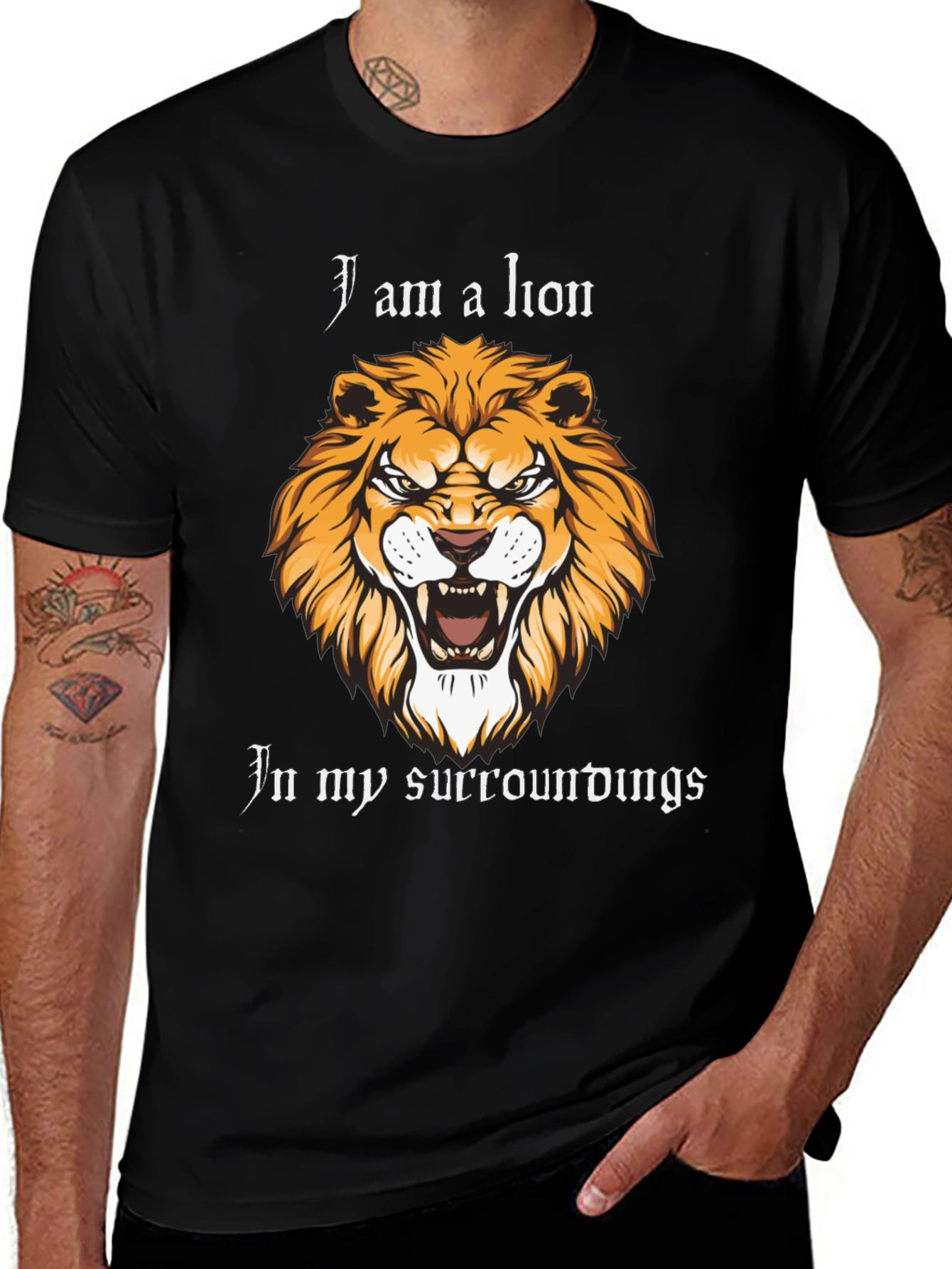 Lion Graphic Print Black T-Shirt