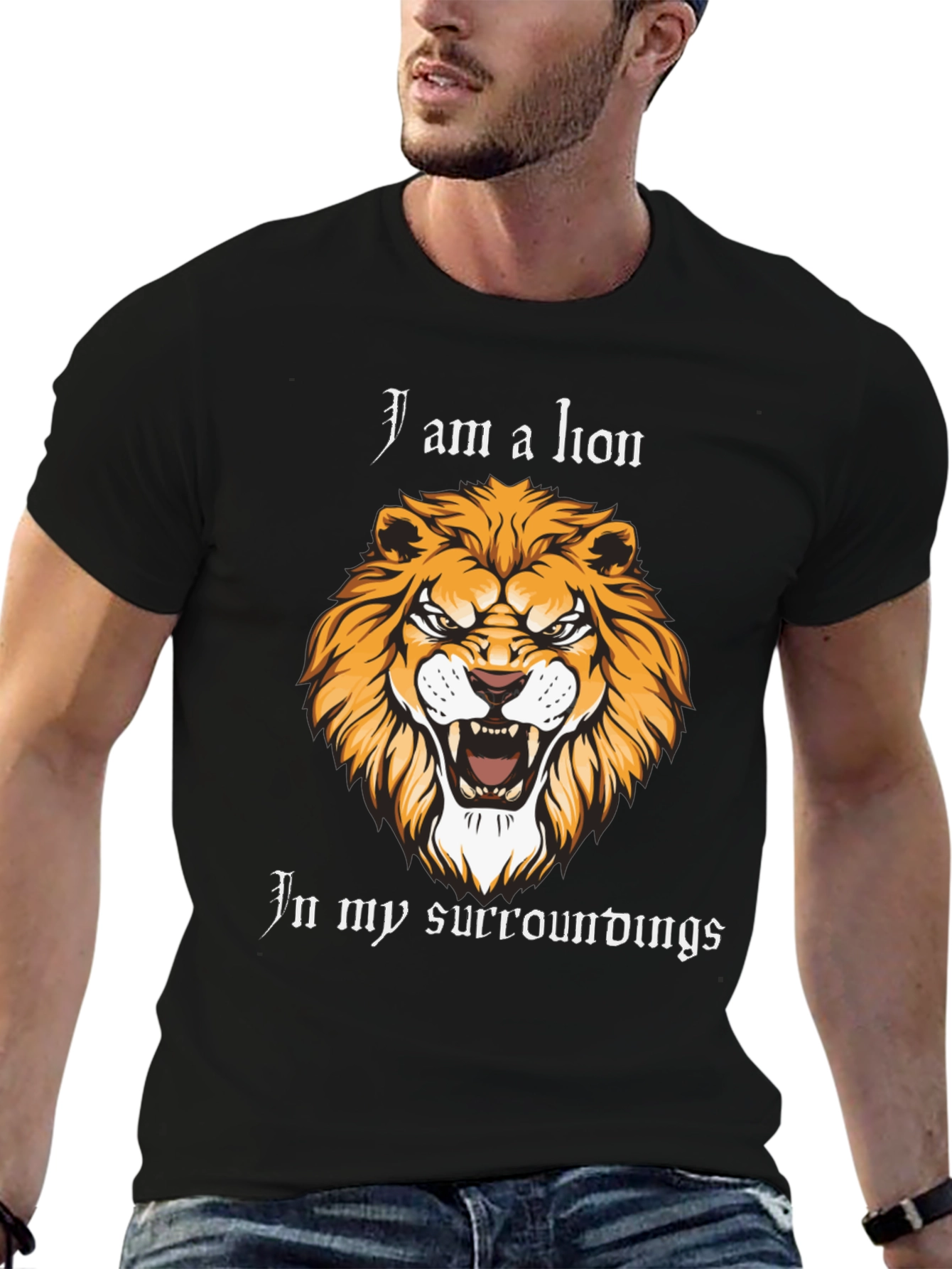 Lion Graphic Print Black T-Shirt
