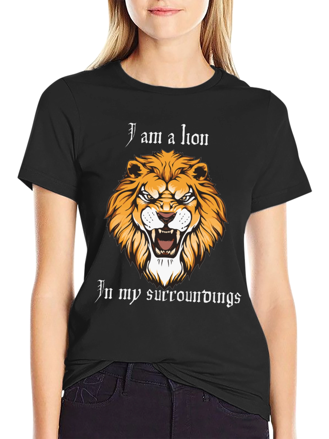 Lion Graphic Print Black T-Shirt
