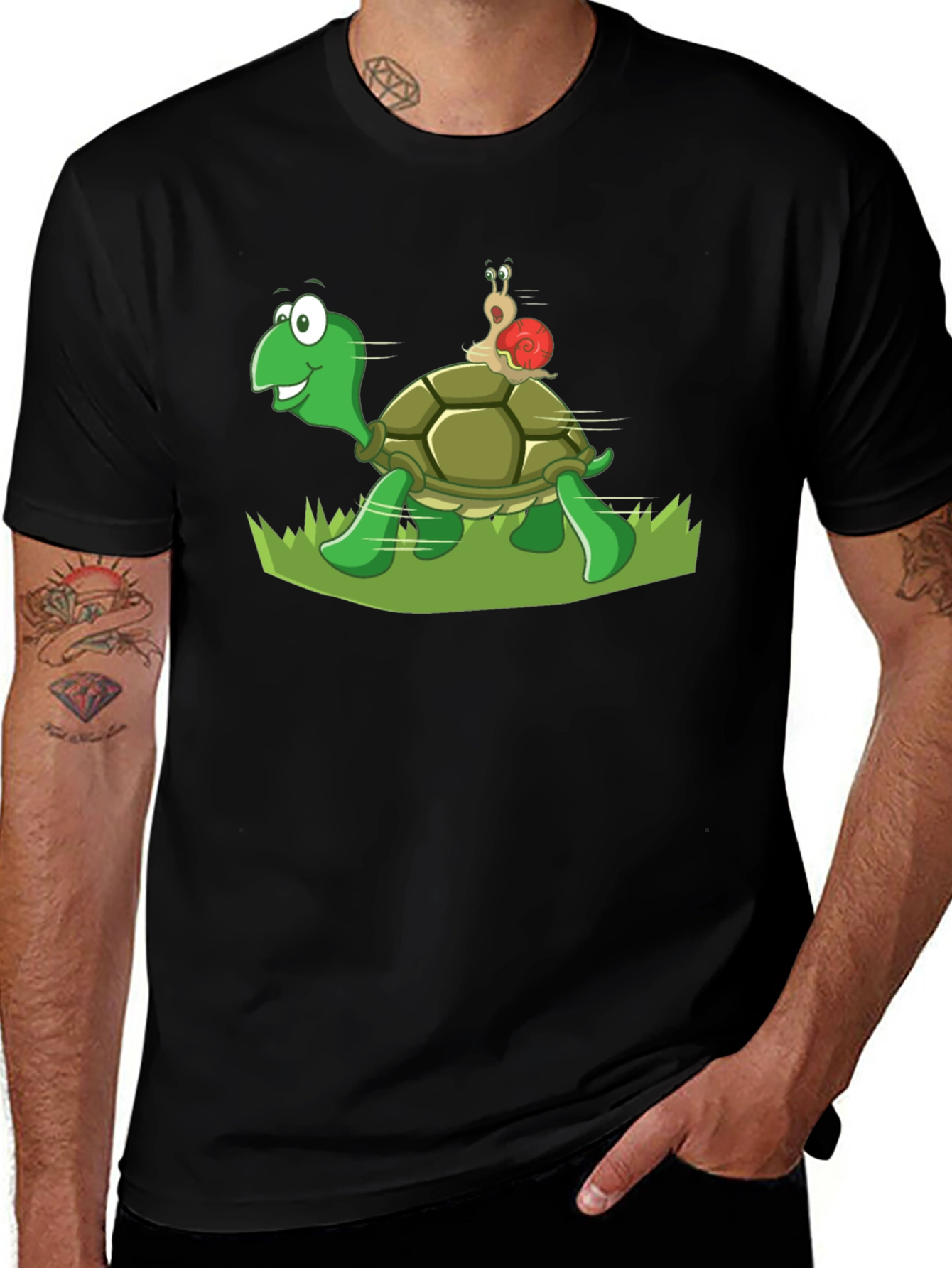 Turtle and Snail Graphic Black T-Shirt