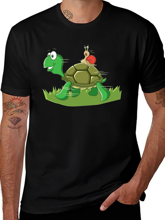 Turtle and Snail Graphic Black T-Shirt