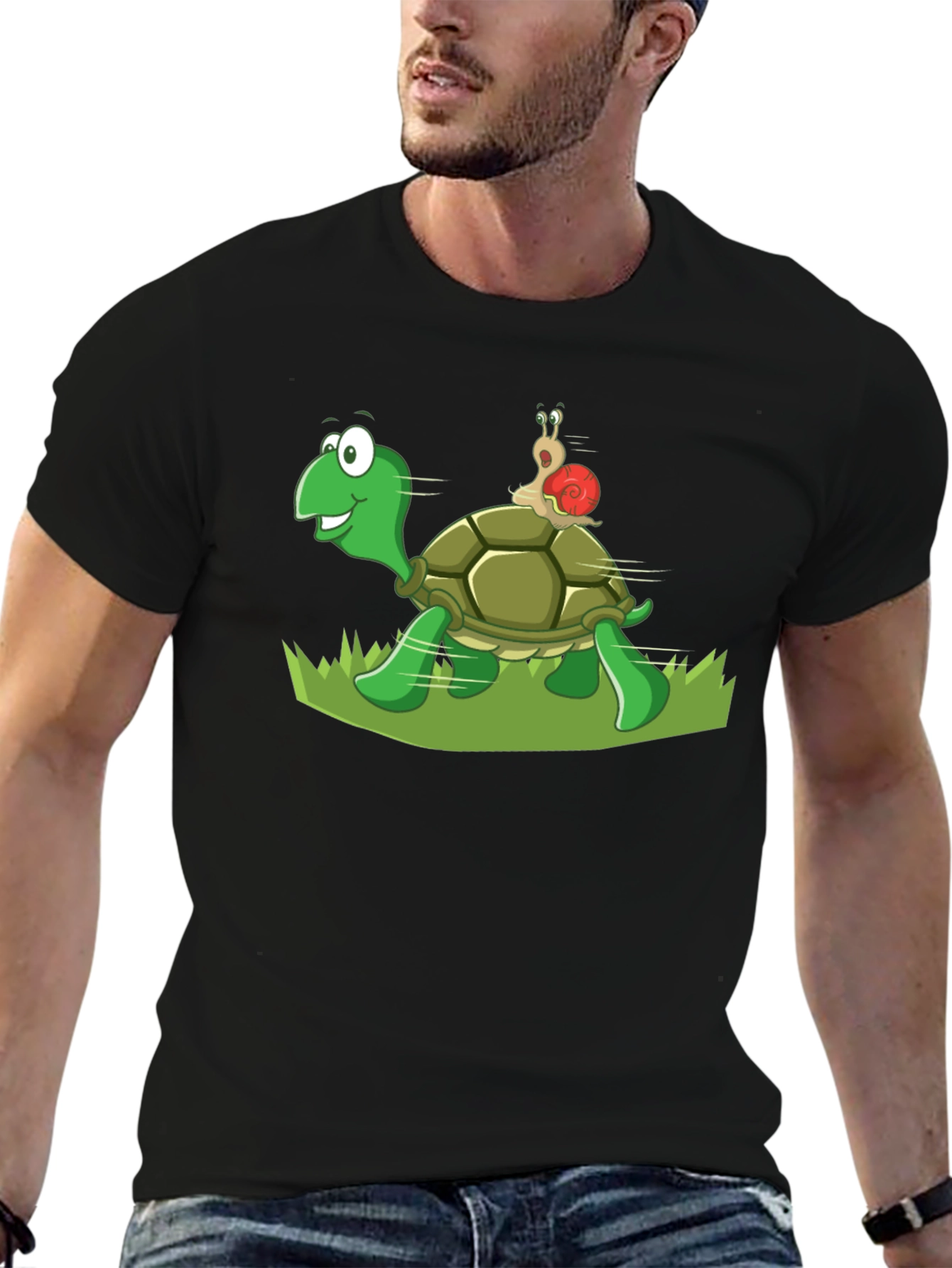 Turtle and Snail Graphic Black T-Shirt