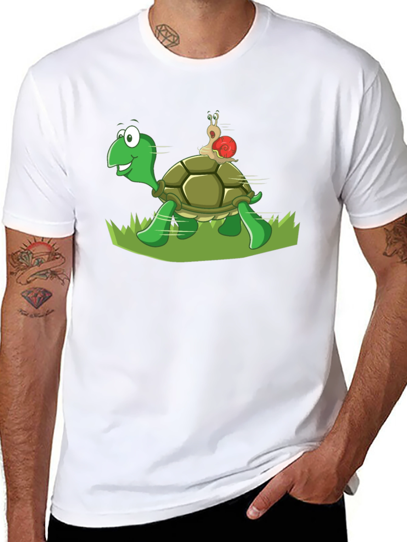 Turtle and Snail Graphic Black T-Shirt