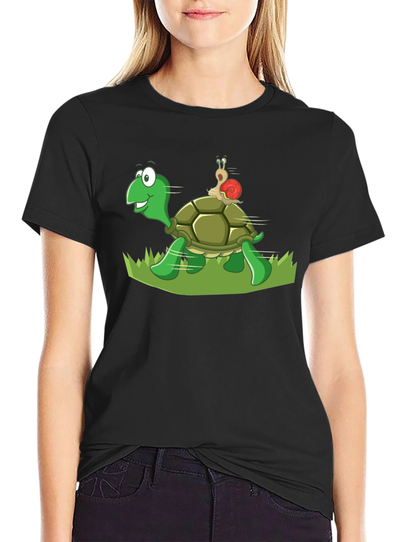 Turtle and Snail Graphic Black T-Shirt