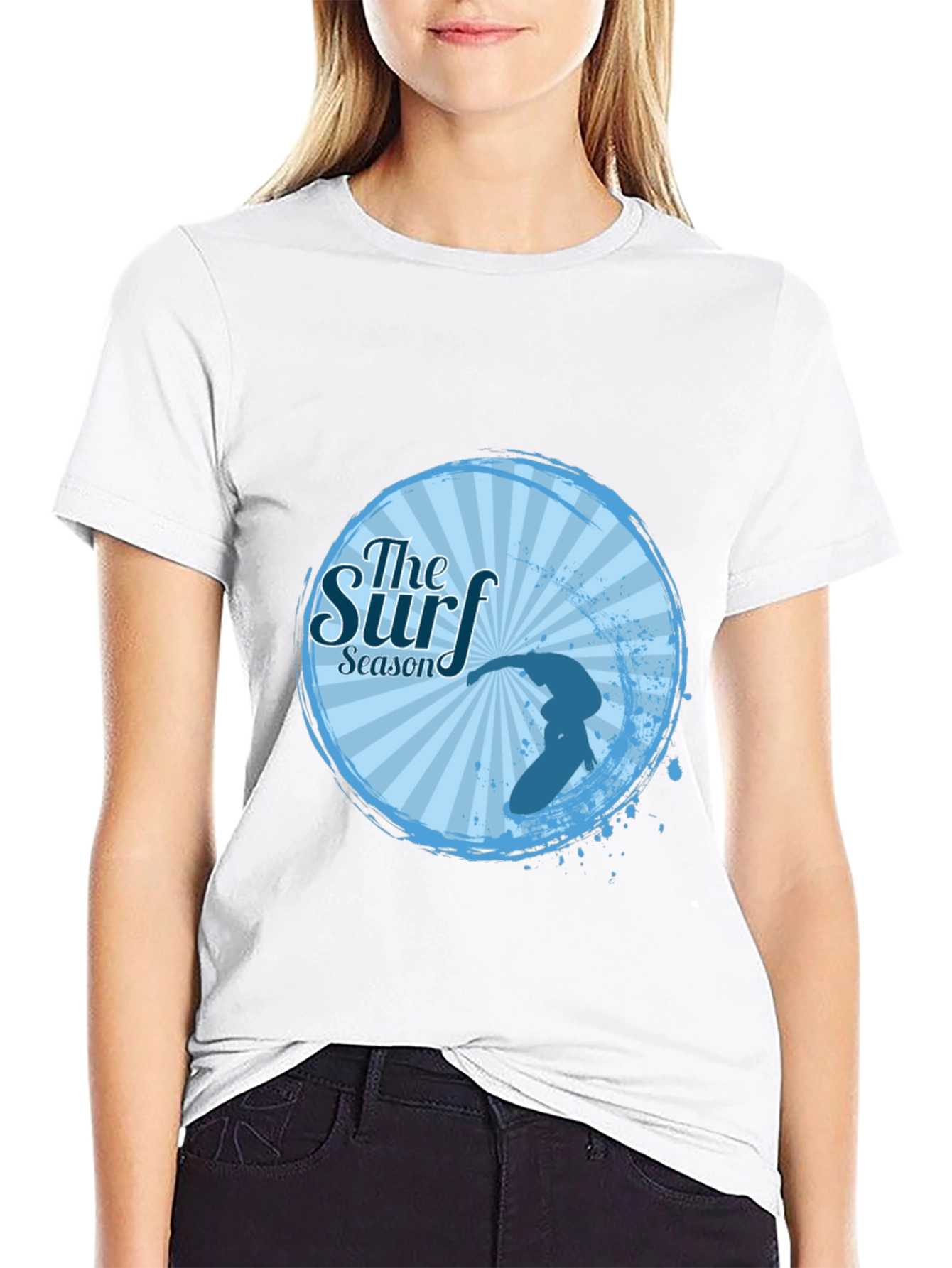 Surf Season Black T-Shirt Surfer Design