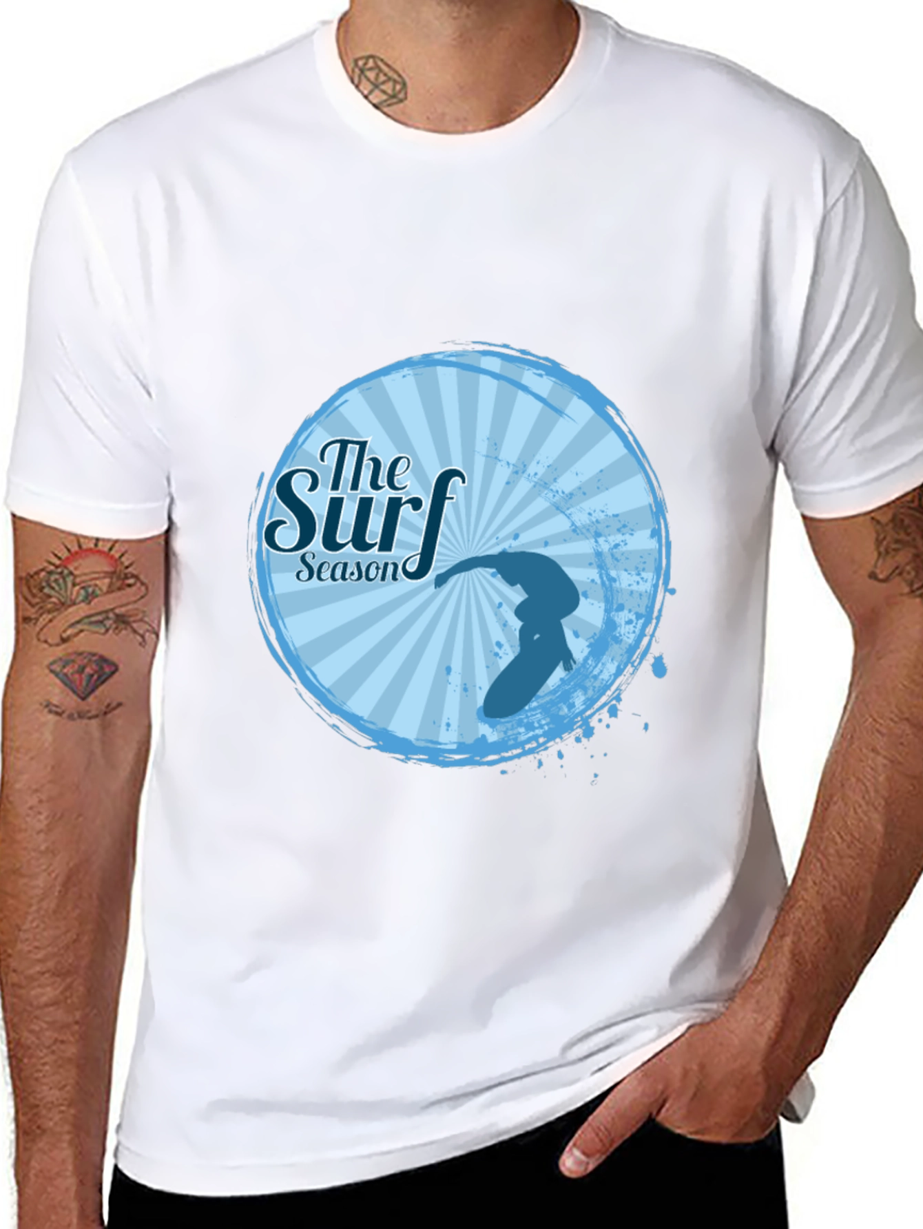 Surf Season Black T-Shirt Surfer Design