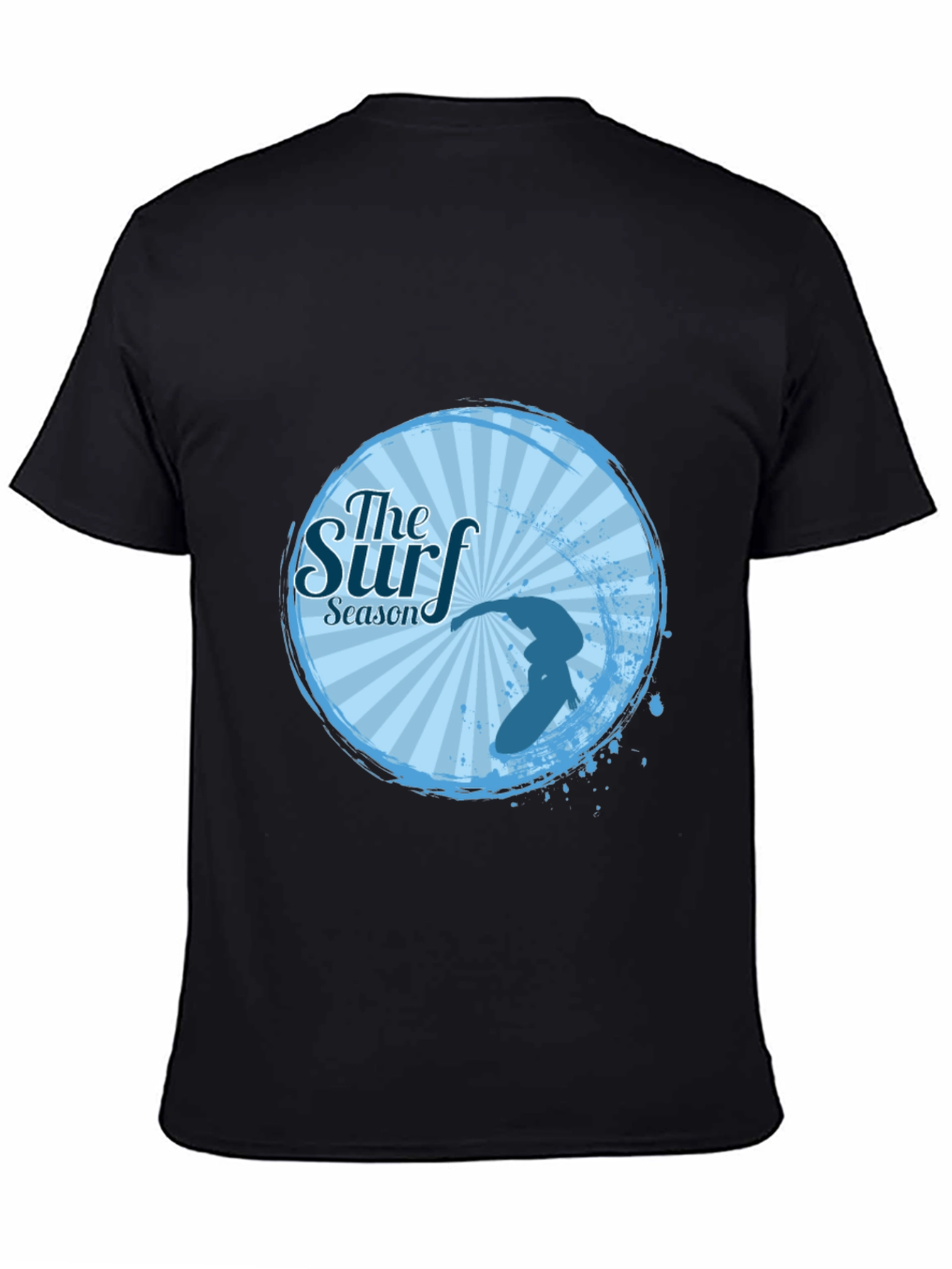 Surf Season Black T-Shirt Surfer Design