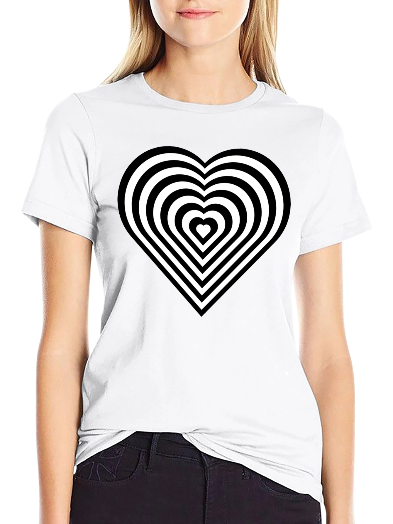 Optical Illusion Heart Graphic Black T-Shirt
