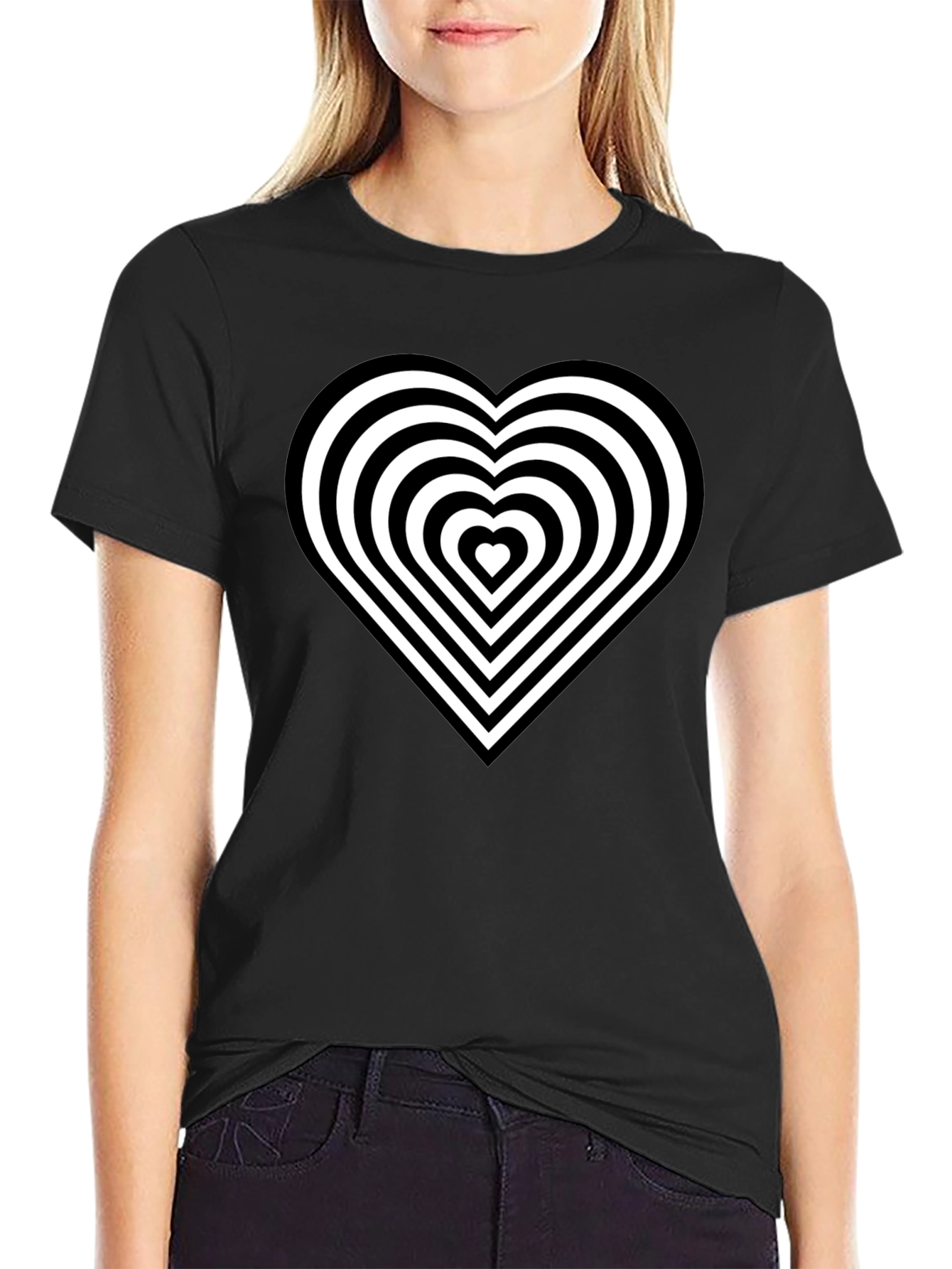 Optical Illusion Heart Graphic Black T-Shirt