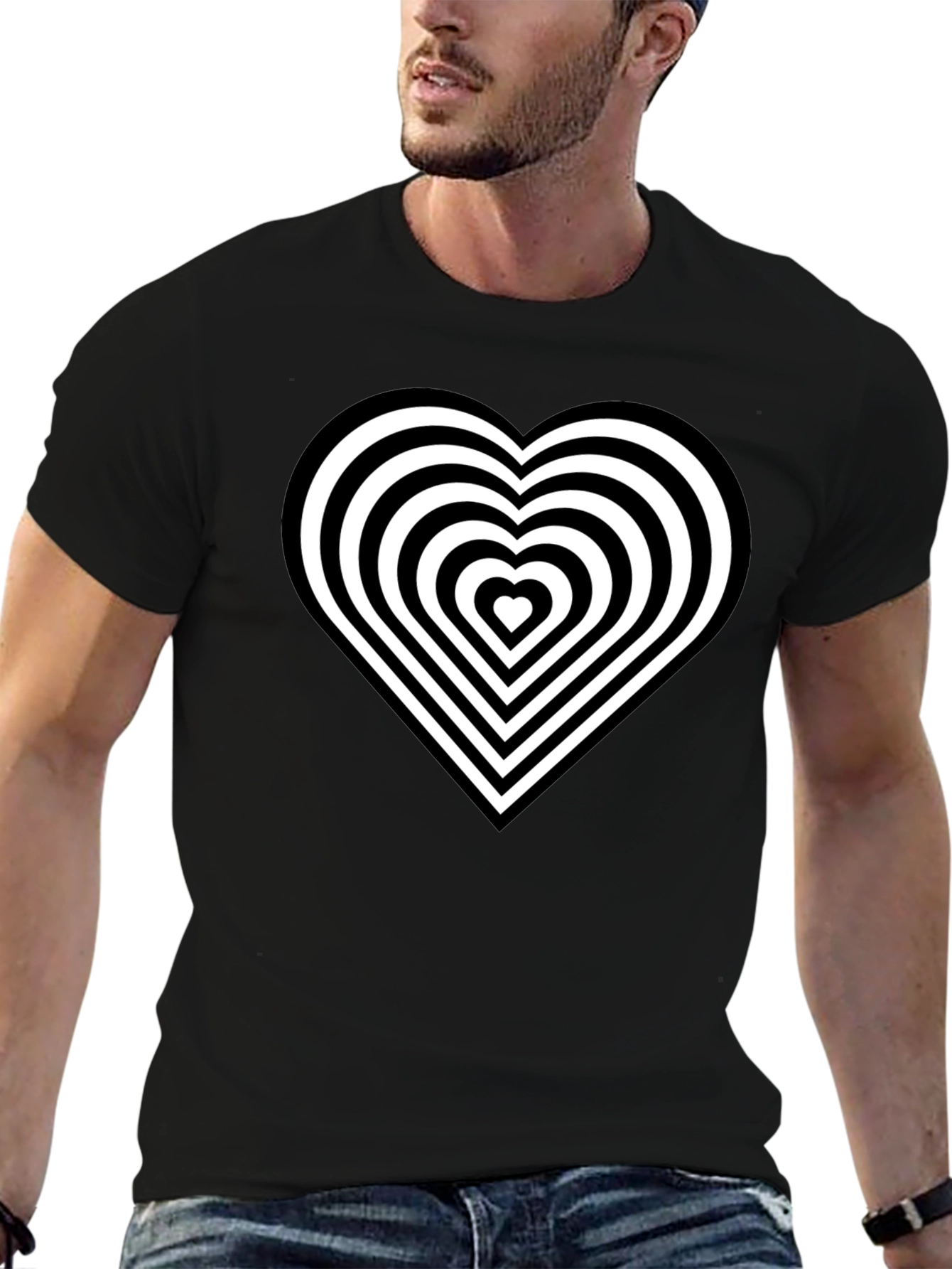 Optical Illusion Heart Graphic Black T-Shirt