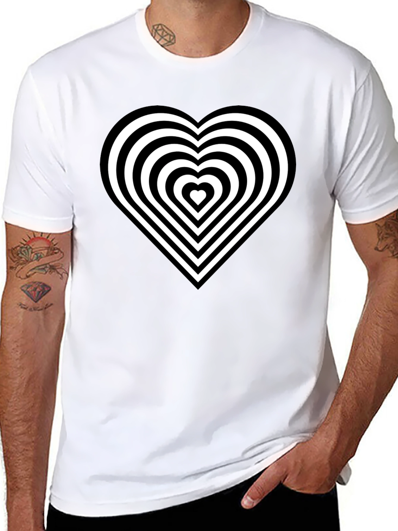 Optical Illusion Heart Graphic Black T-Shirt