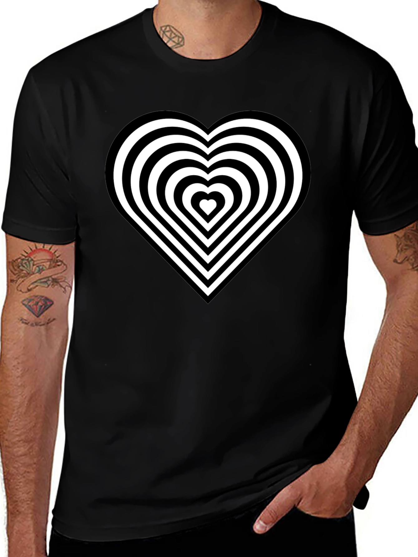 Optical Illusion Heart Graphic Black T-Shirt