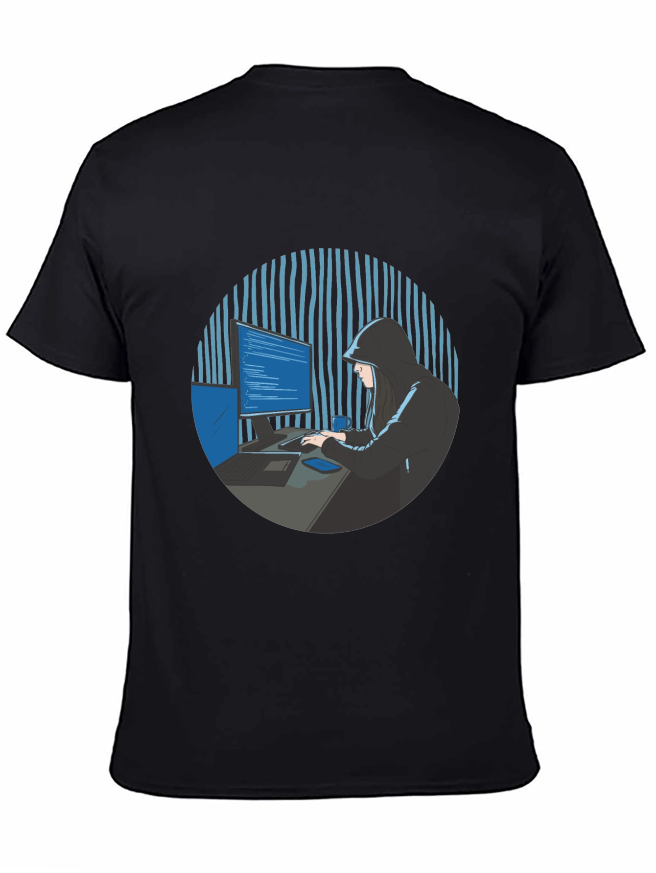 Hacker Graphic Tee - Black Crew Neck T-Shirt
