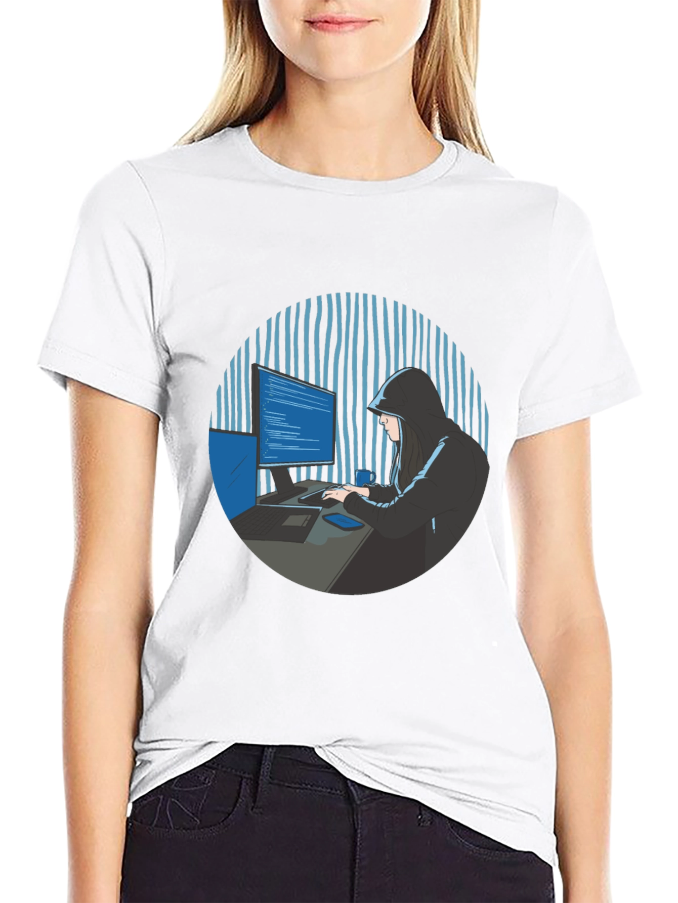 Hacker Graphic Tee - Black Crew Neck T-Shirt